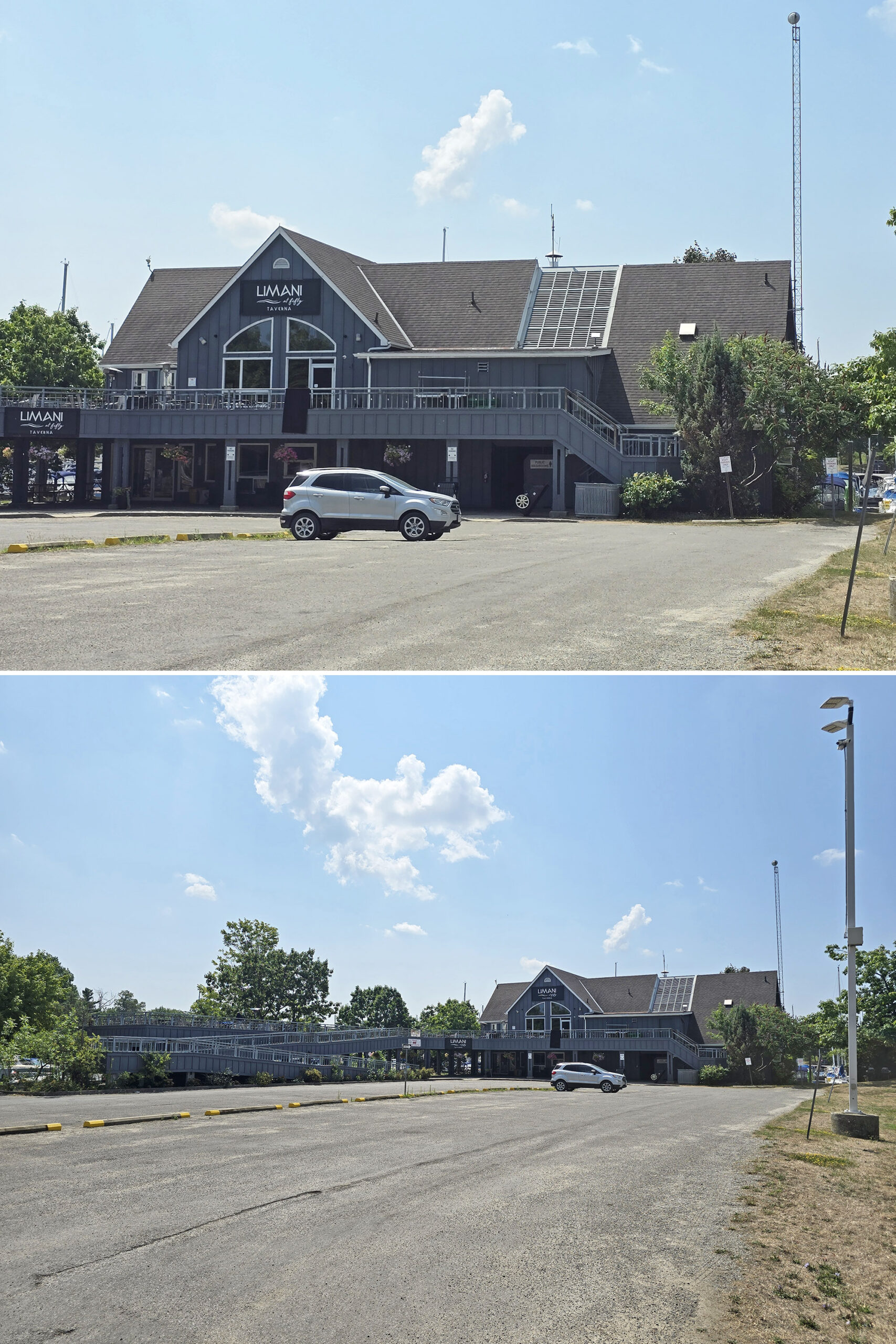 2 part image showing Limani Taverna at Fifty Point Conservation Area.