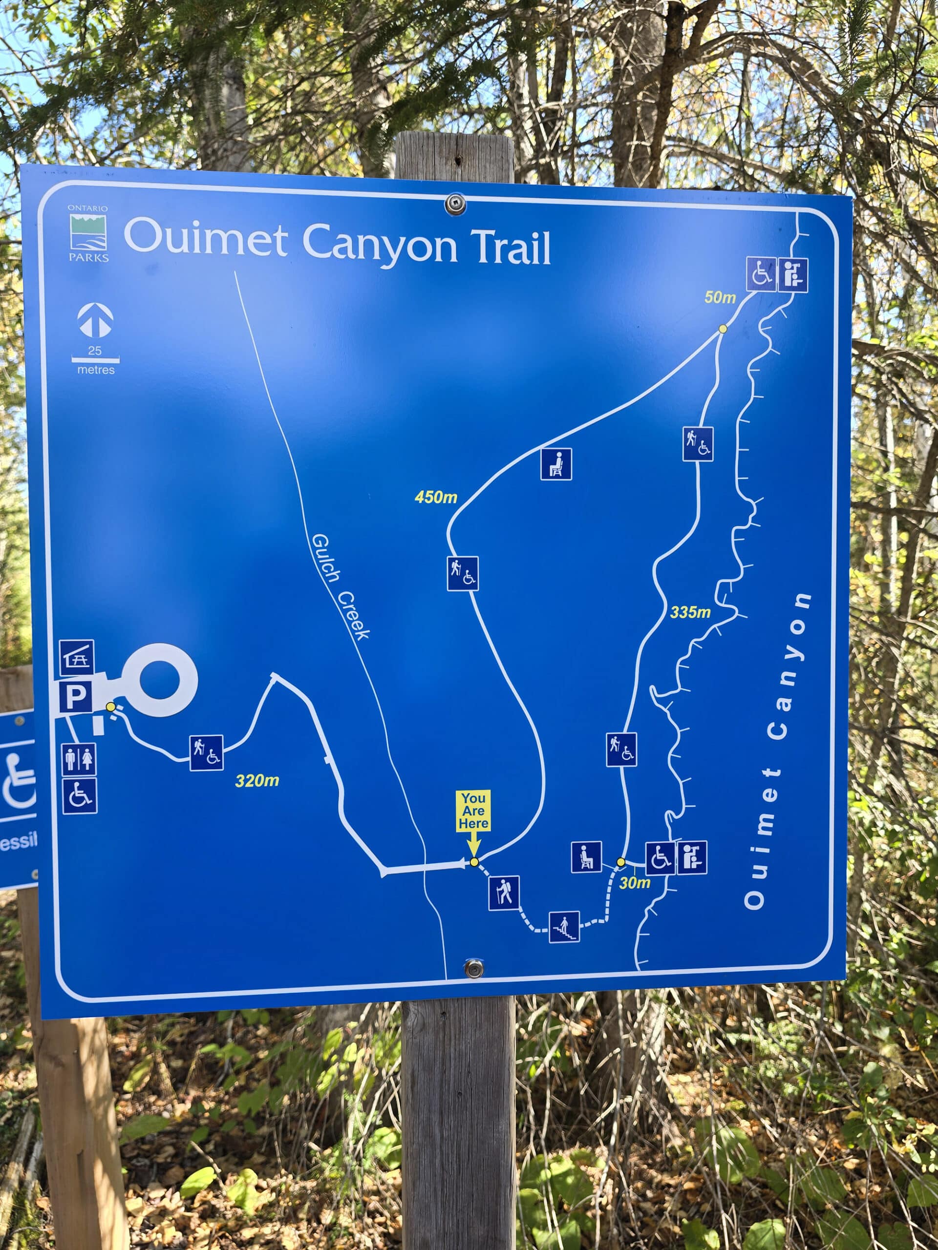 A blue map of Ouimet Canyon Provincial Park.