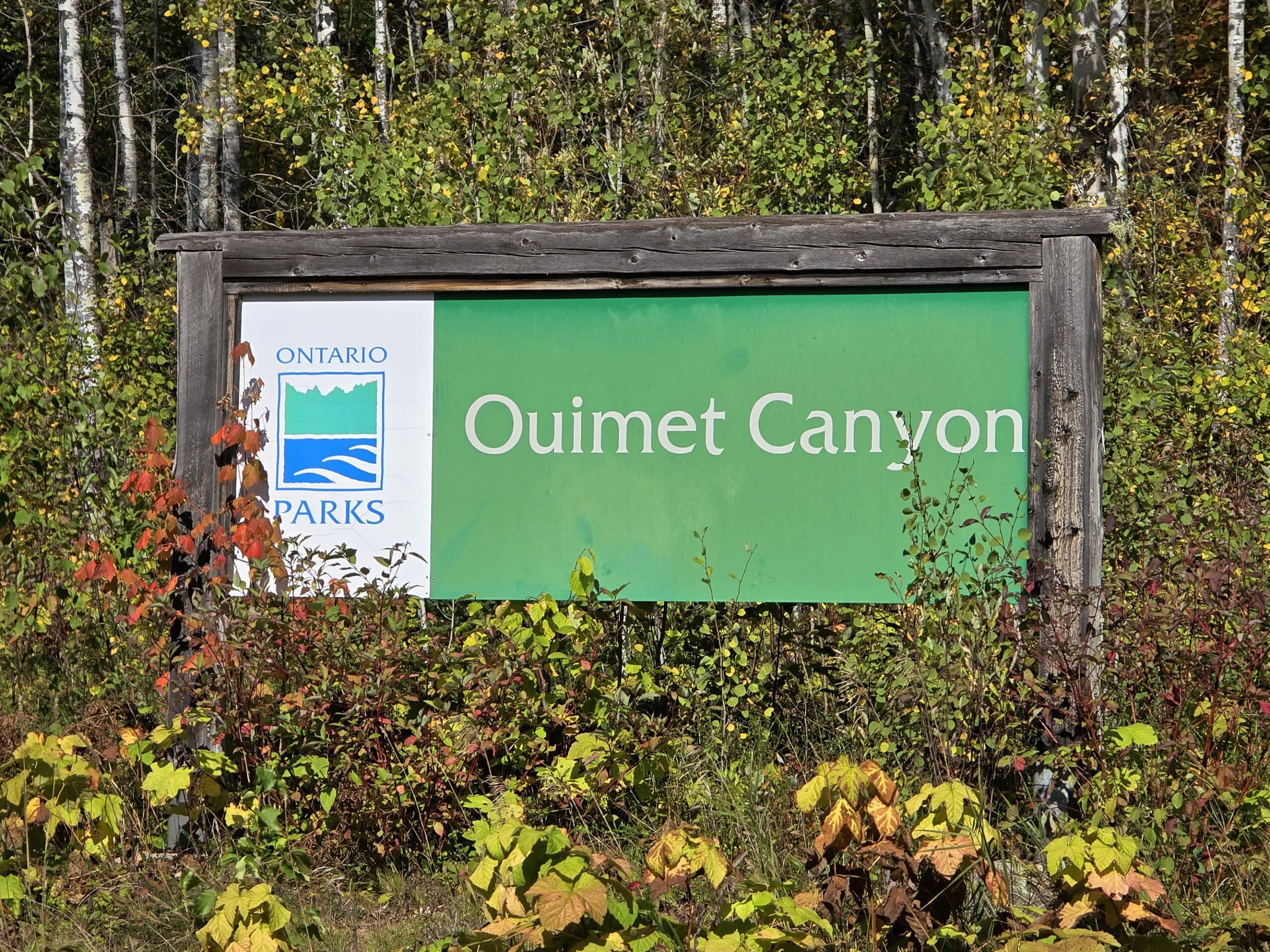 The ouimet canyon provincial park sign.