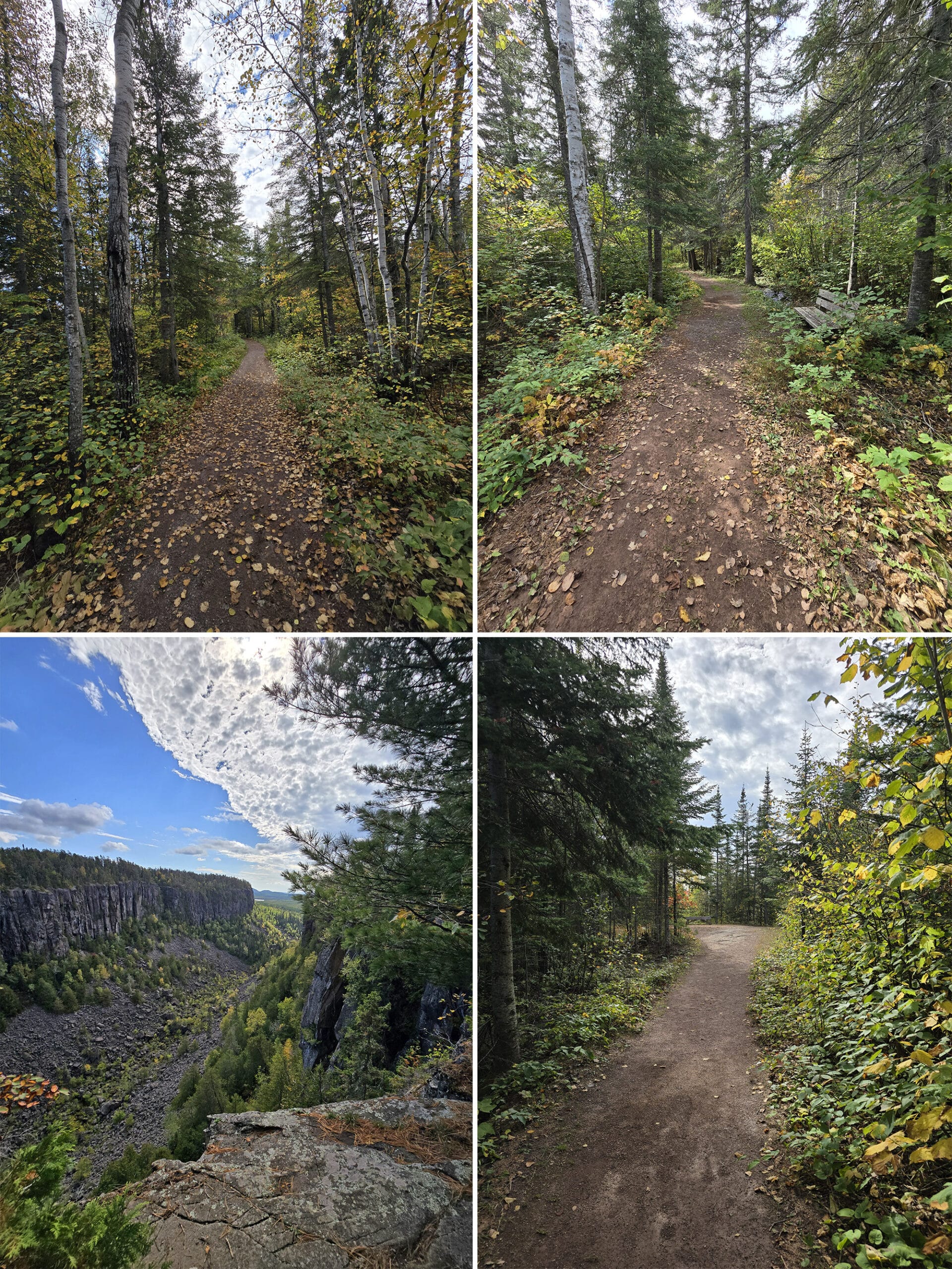 4 part image showing various views along the ouimet canyon trail.