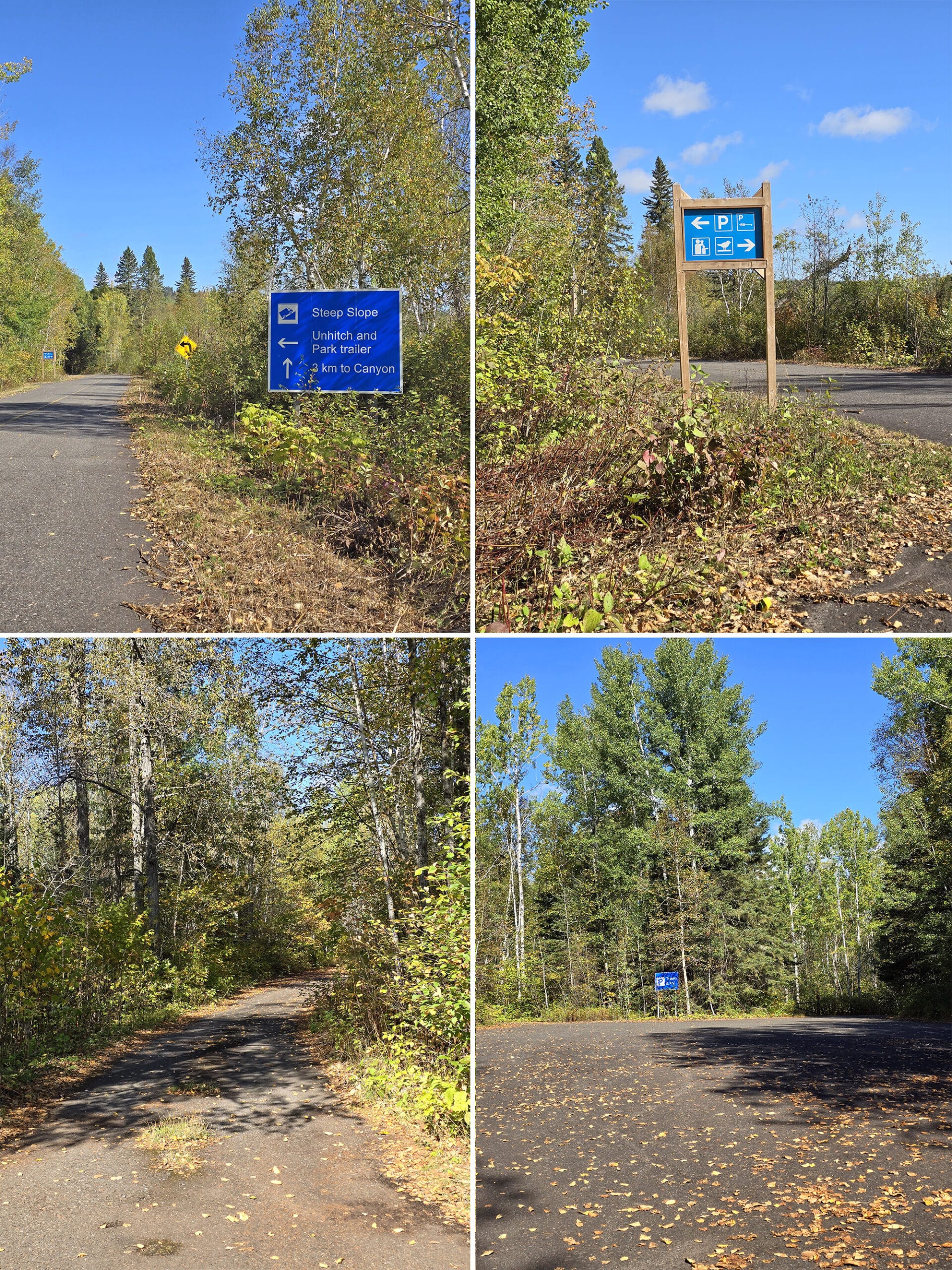 4 part image showing the entrance to the separate trailer parking, and that parking lot.