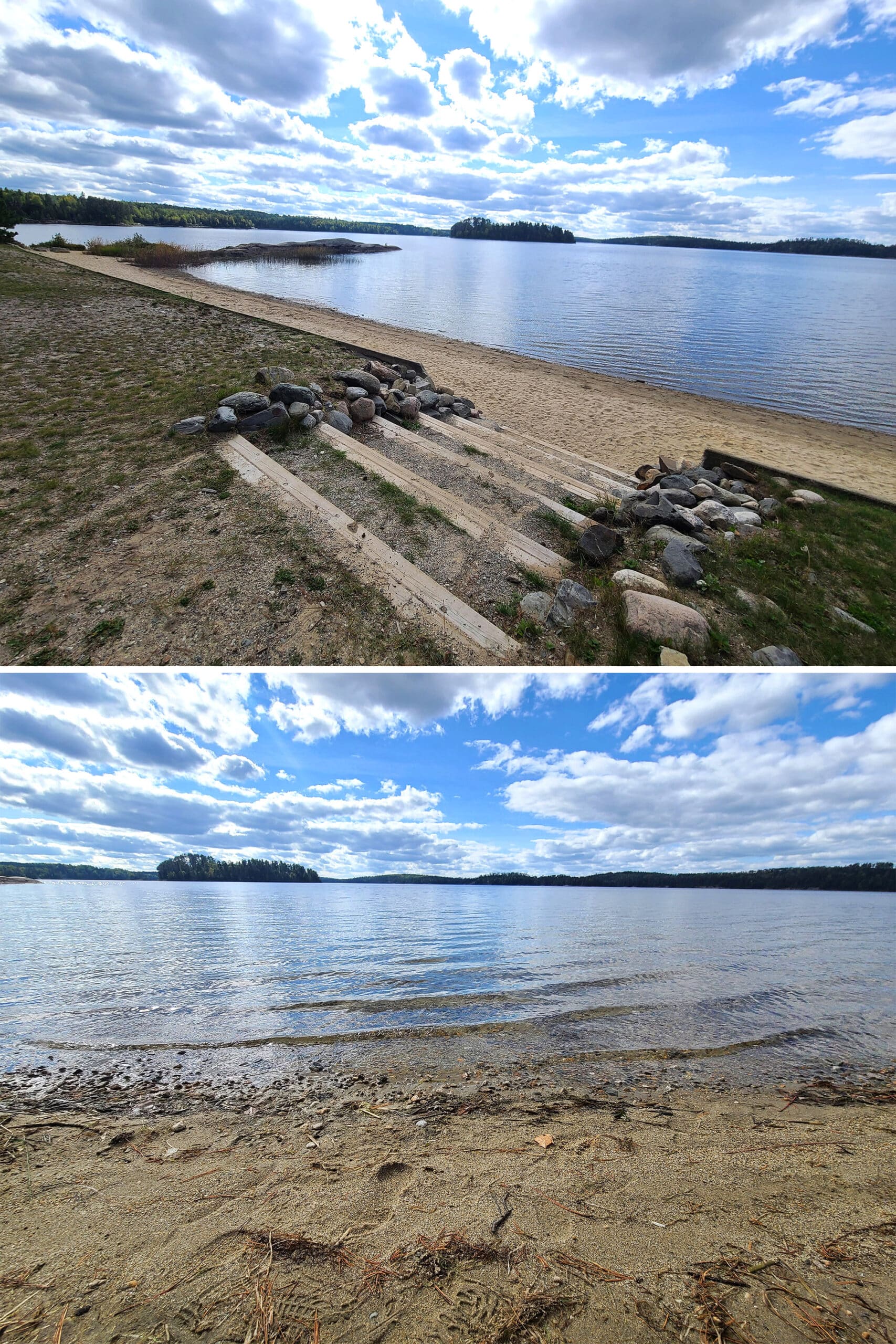 2 part image showing French Lake Beach.