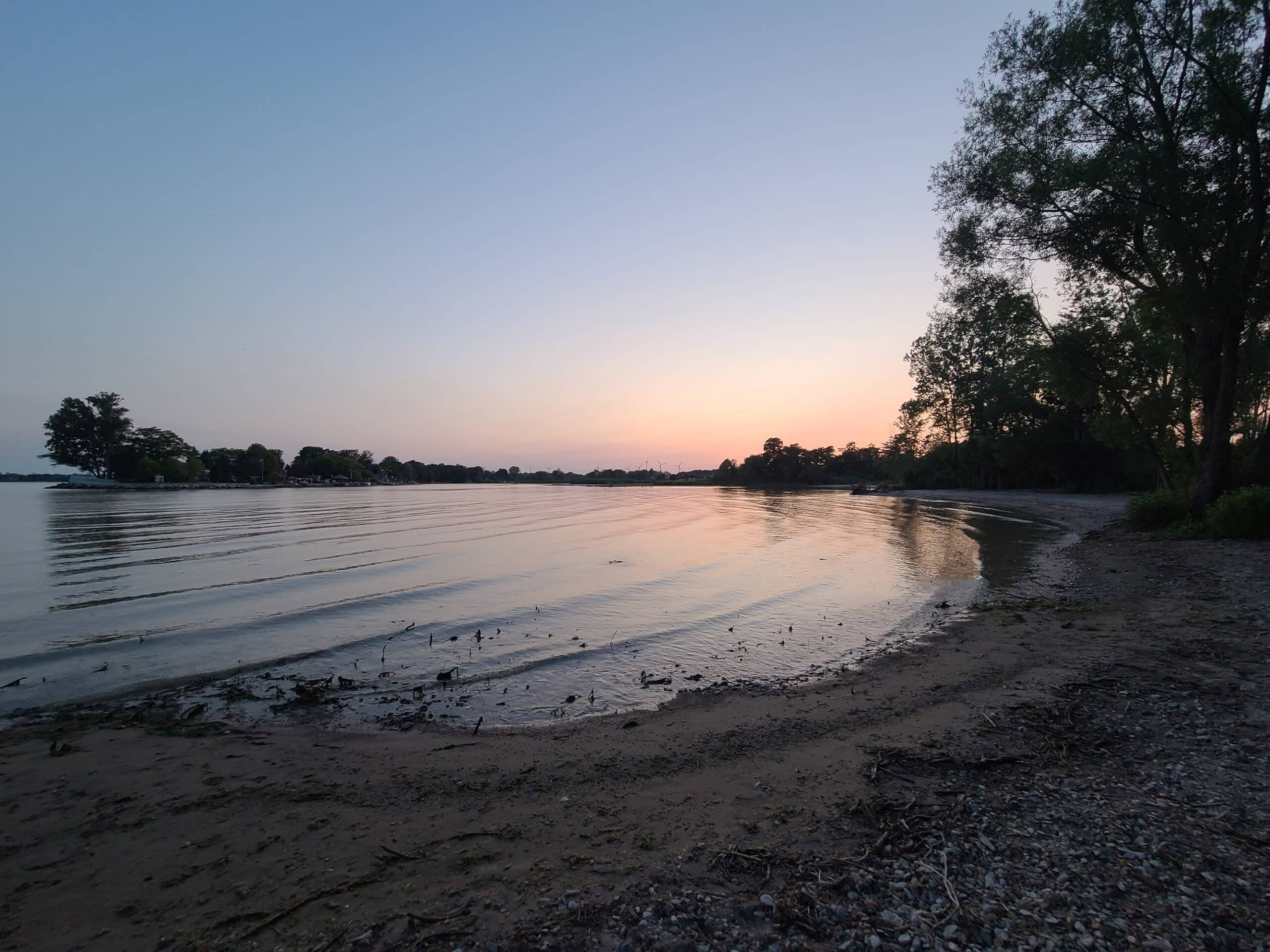 A secluded beach at Selkirk Provincial Park at Sunset.
