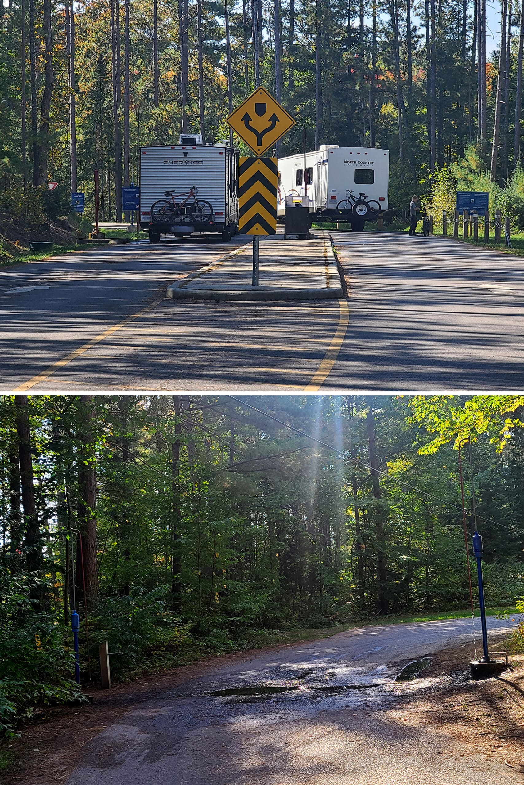 2 part image showing the dump and fill station at bon echo provincial park.