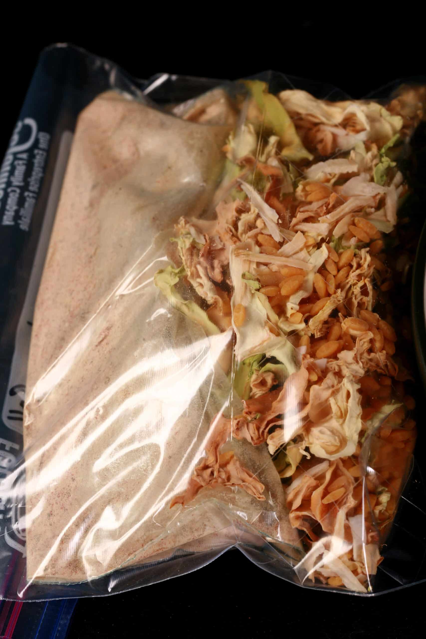 A ziplock baggie of homemade instant cabbage roll soup mix.