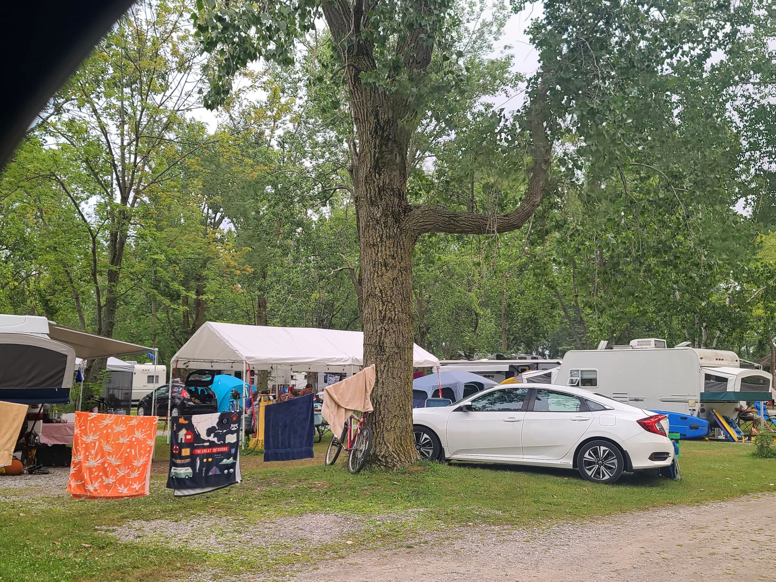 A tightly packed campground area.