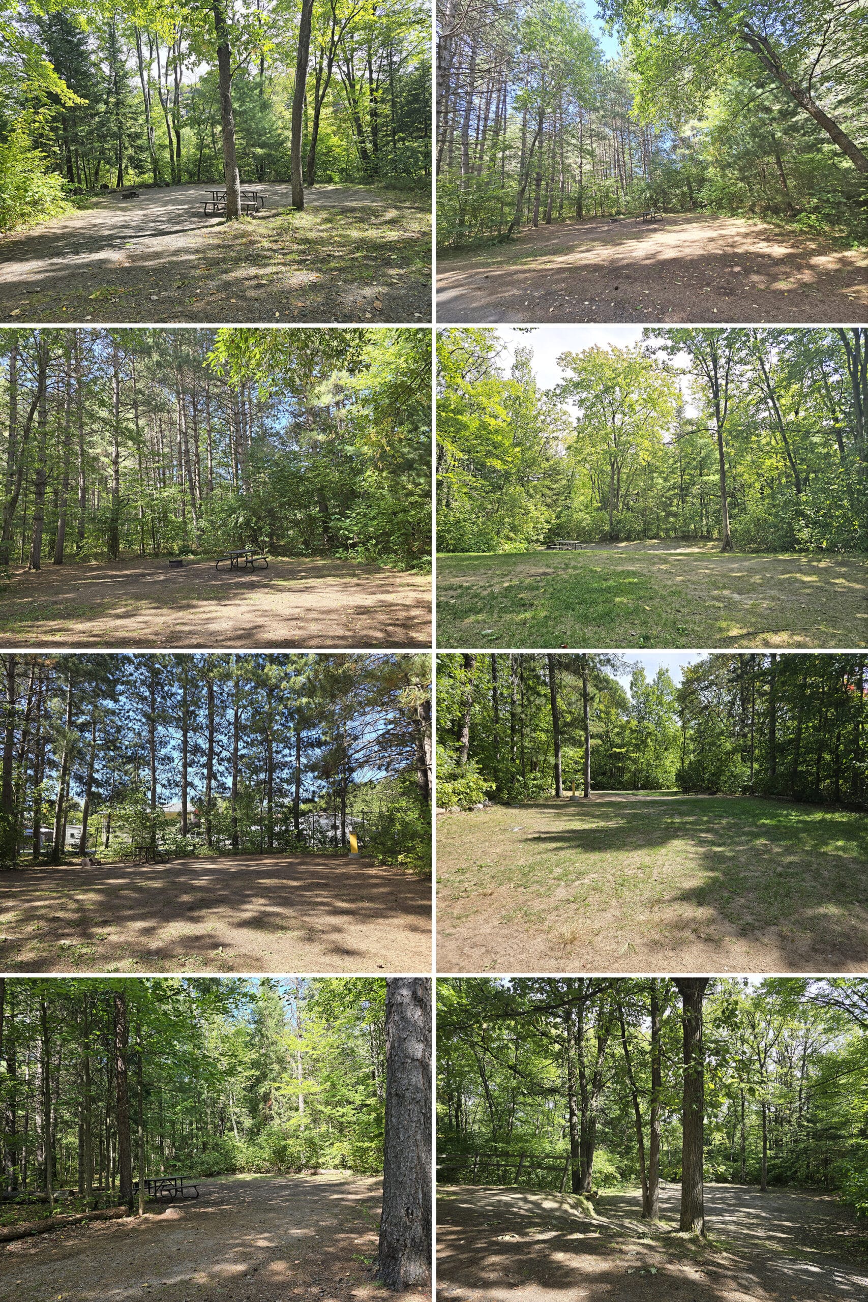 8 part image showing various campsites at chutes provincial park.