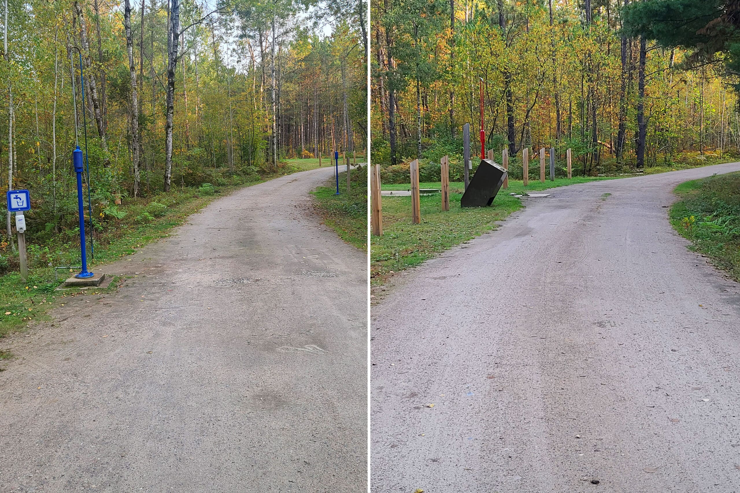 2 part image showing 2 fill stations and one dumping station at the park.