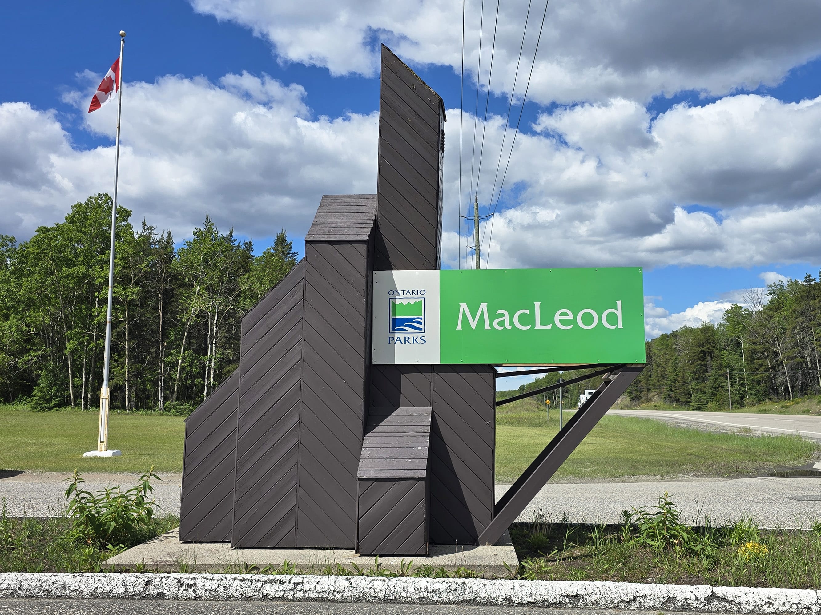 The MacLeod Provincial Park highway sign.