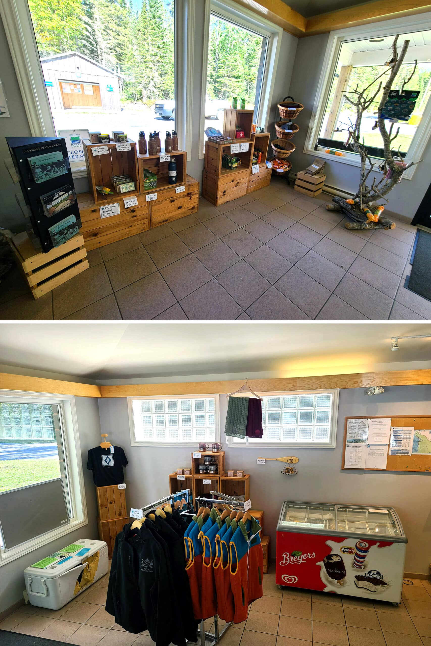 2 part image showing the interior of an ontario provincial park store.