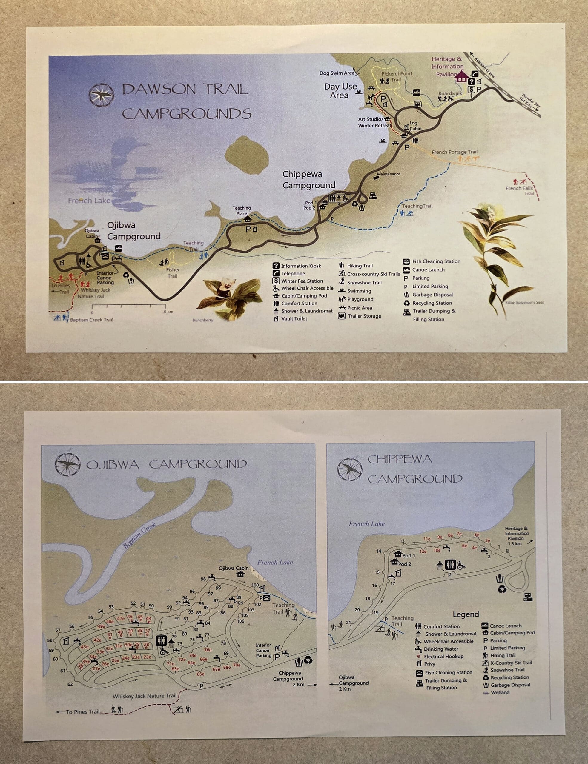 2 part image showing both sides of the Quetico Provincial park map.