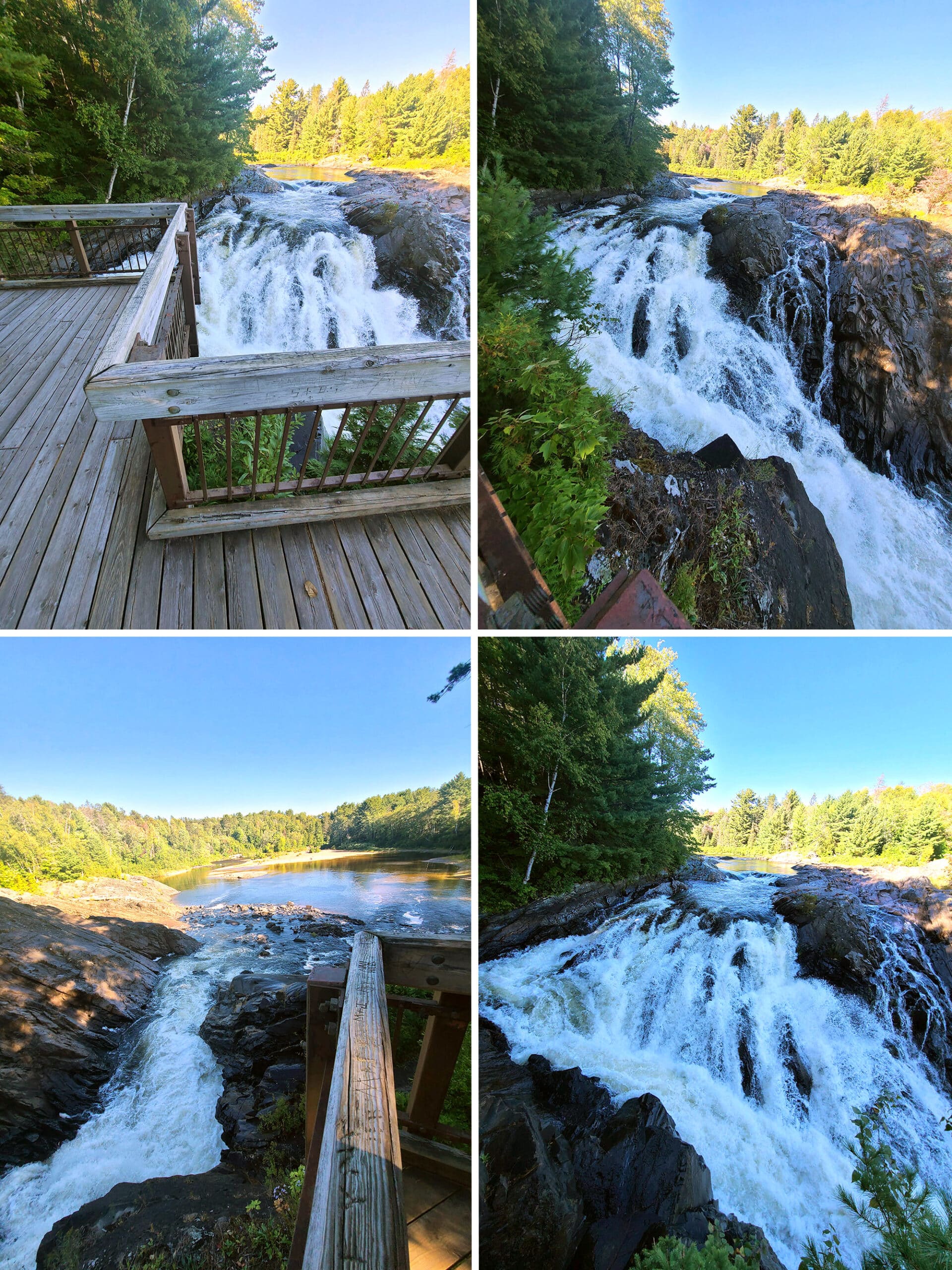 2 part image showing different views of the waterfall at Chutes.
