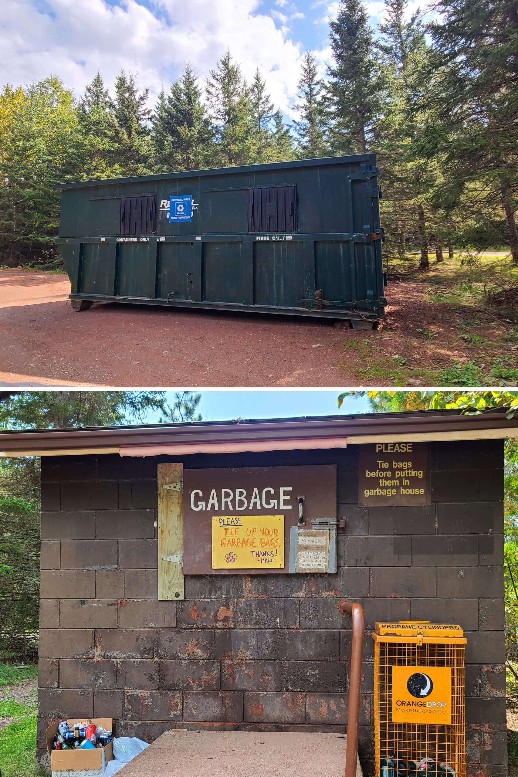 The garbage and recycling area.