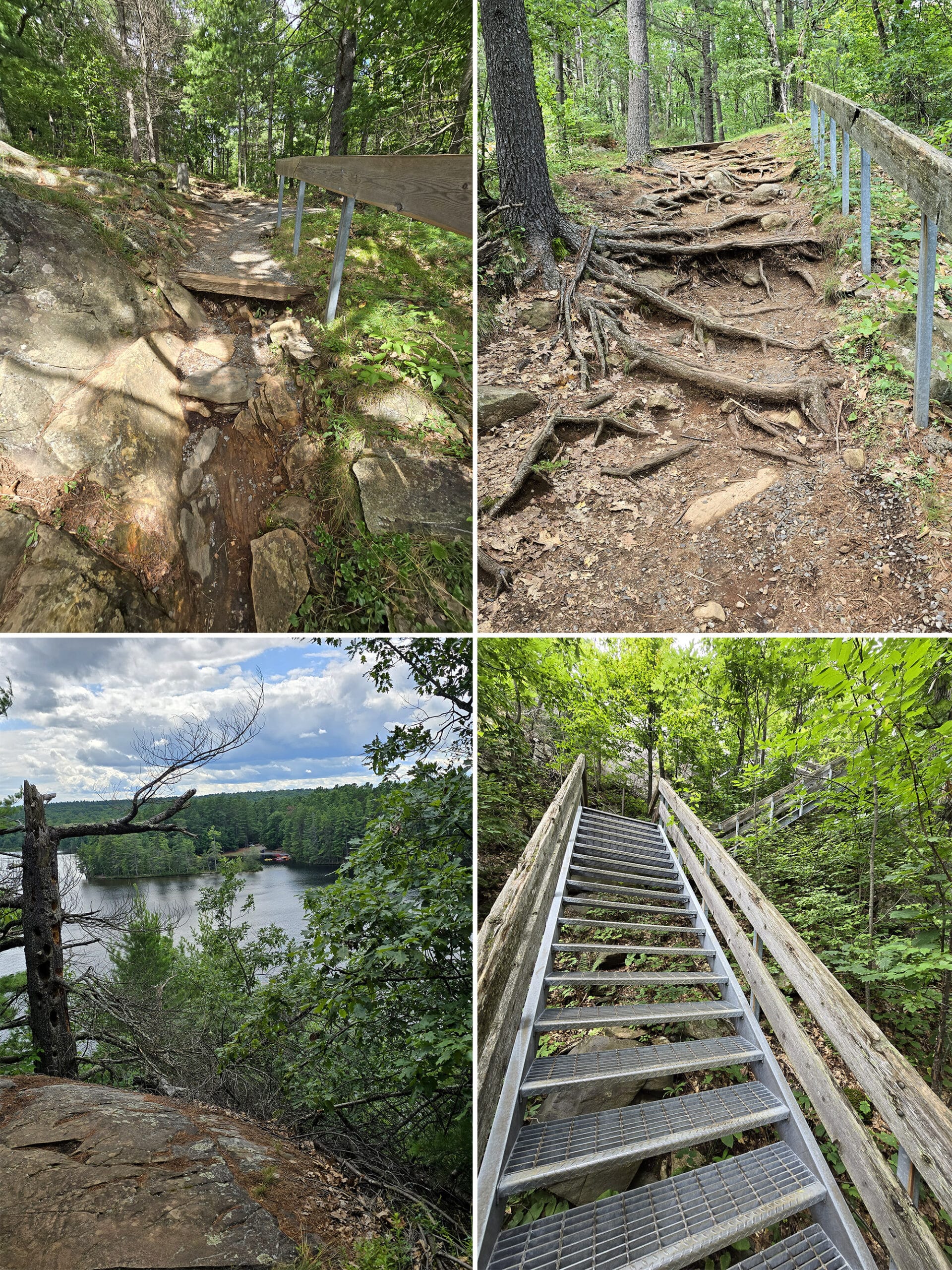 4 part image showing various views along the Cliff Top Trail at Bon Echo Provincial Park.