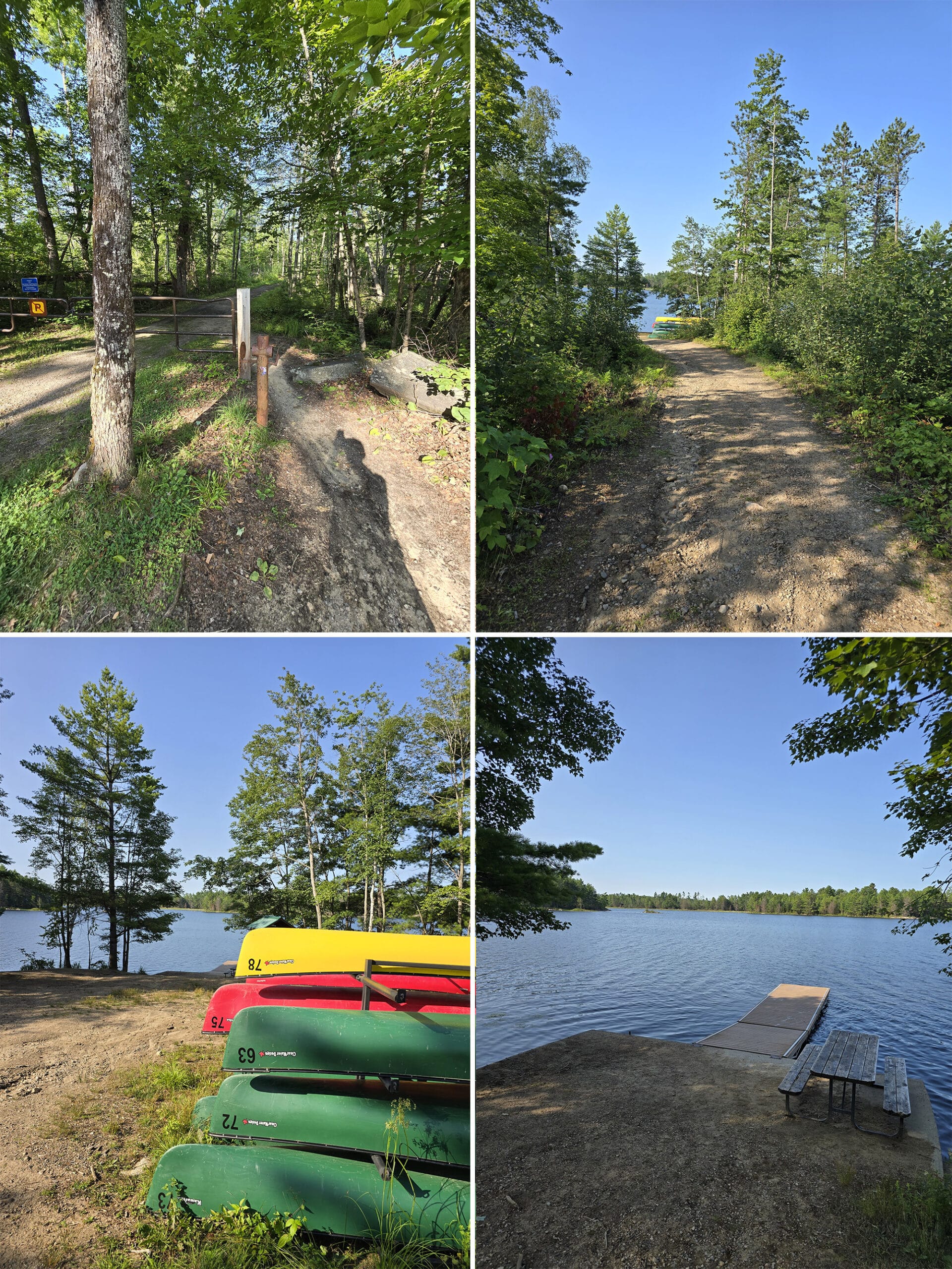 4 part image showing various views around Joeperry Lake at Bon Echo.