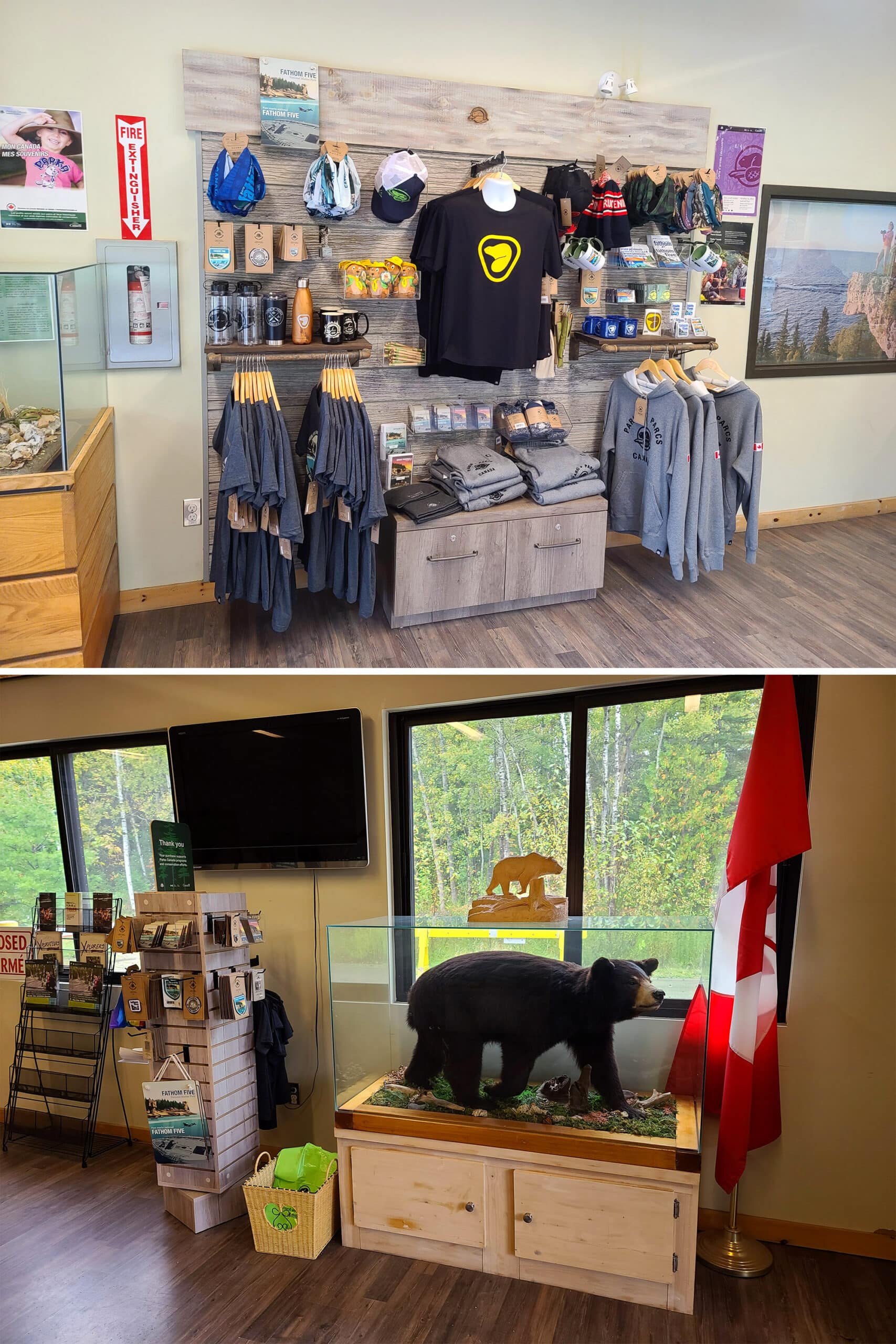 2 part image showing the small campground store at bruce peninsula national park.