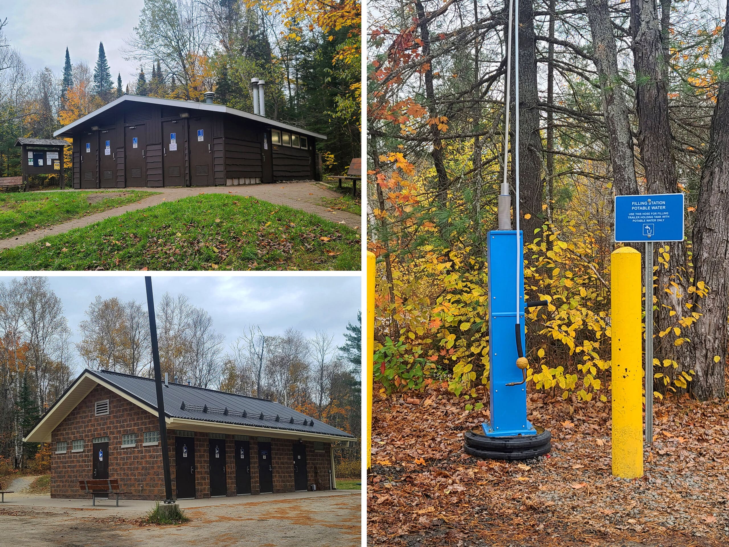 2 part image showing a comfort station and a water filling station.