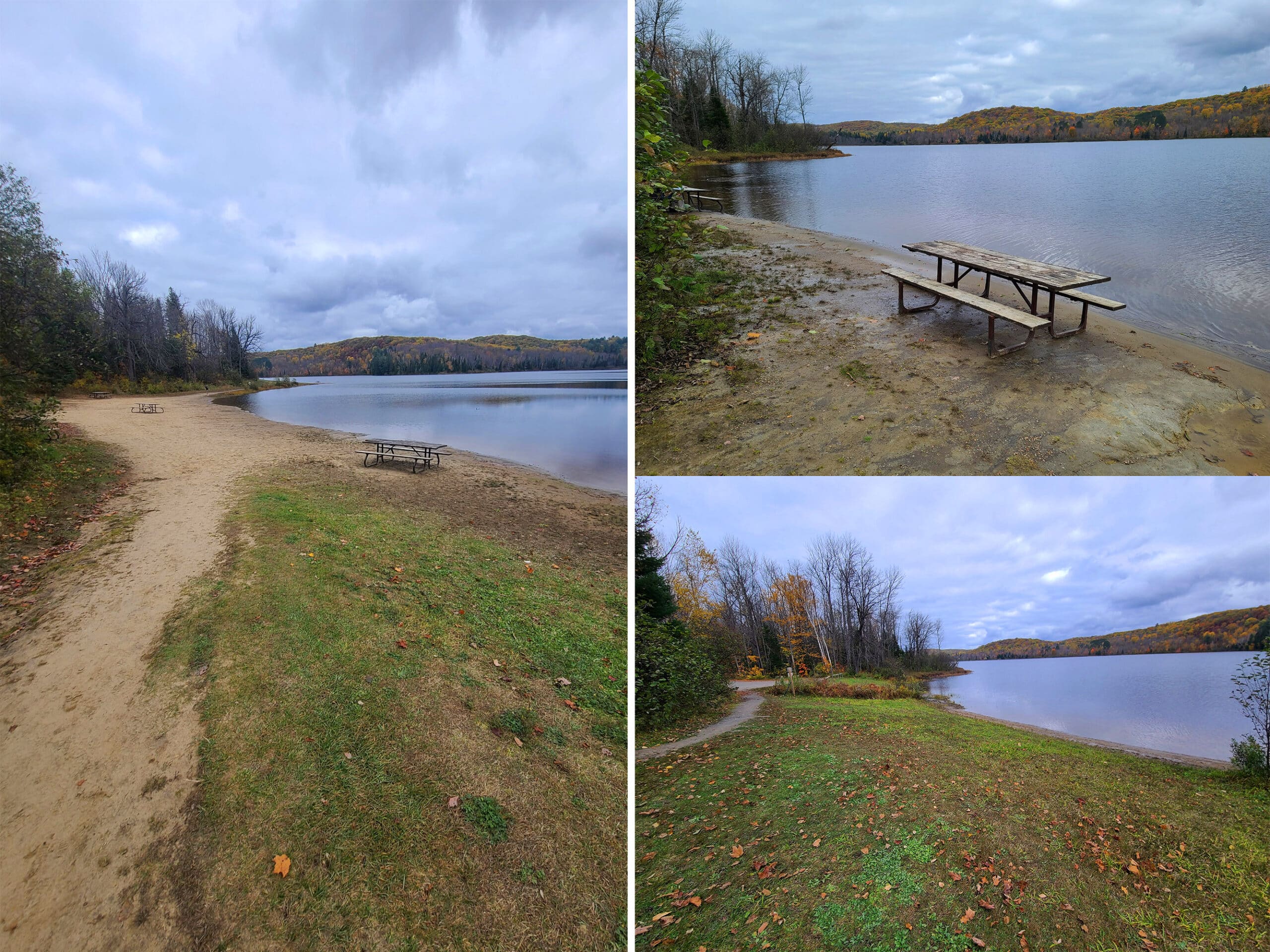 3 part image showing Lumby Beach at Arrowhead.