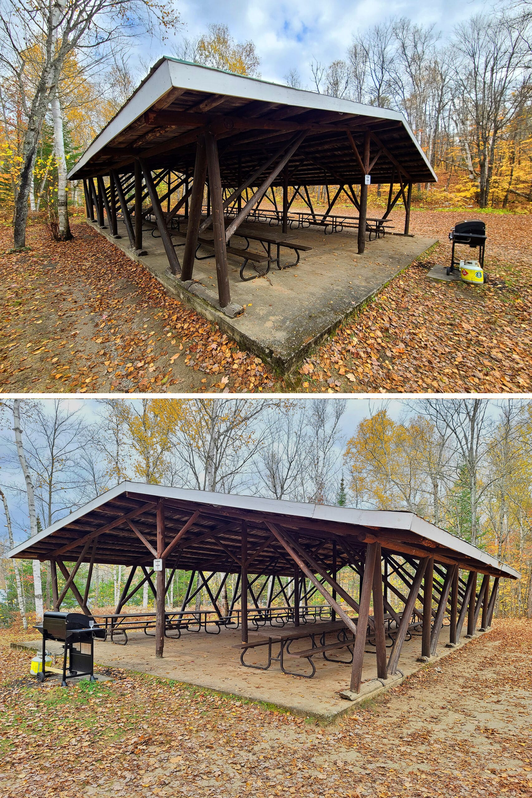 A large open air picnic shelter near the Arrowhead Lake beach.