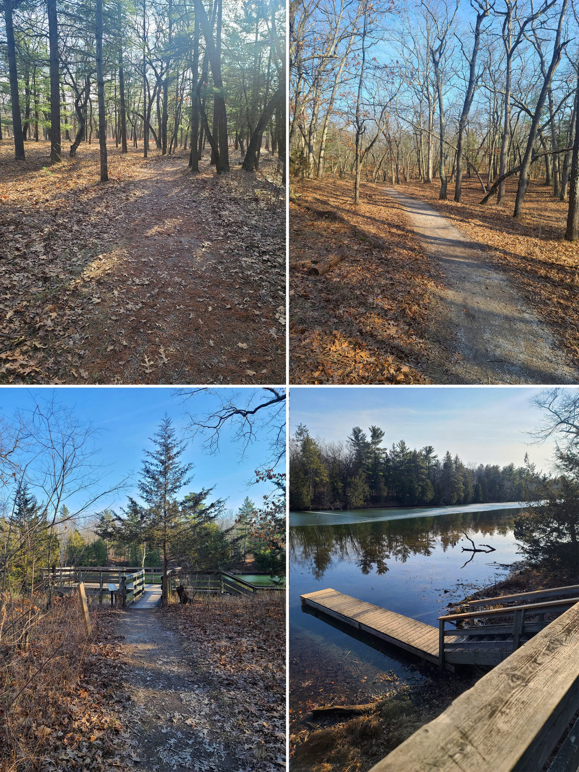 4 part image showing various views of hiking Heritage Trail.