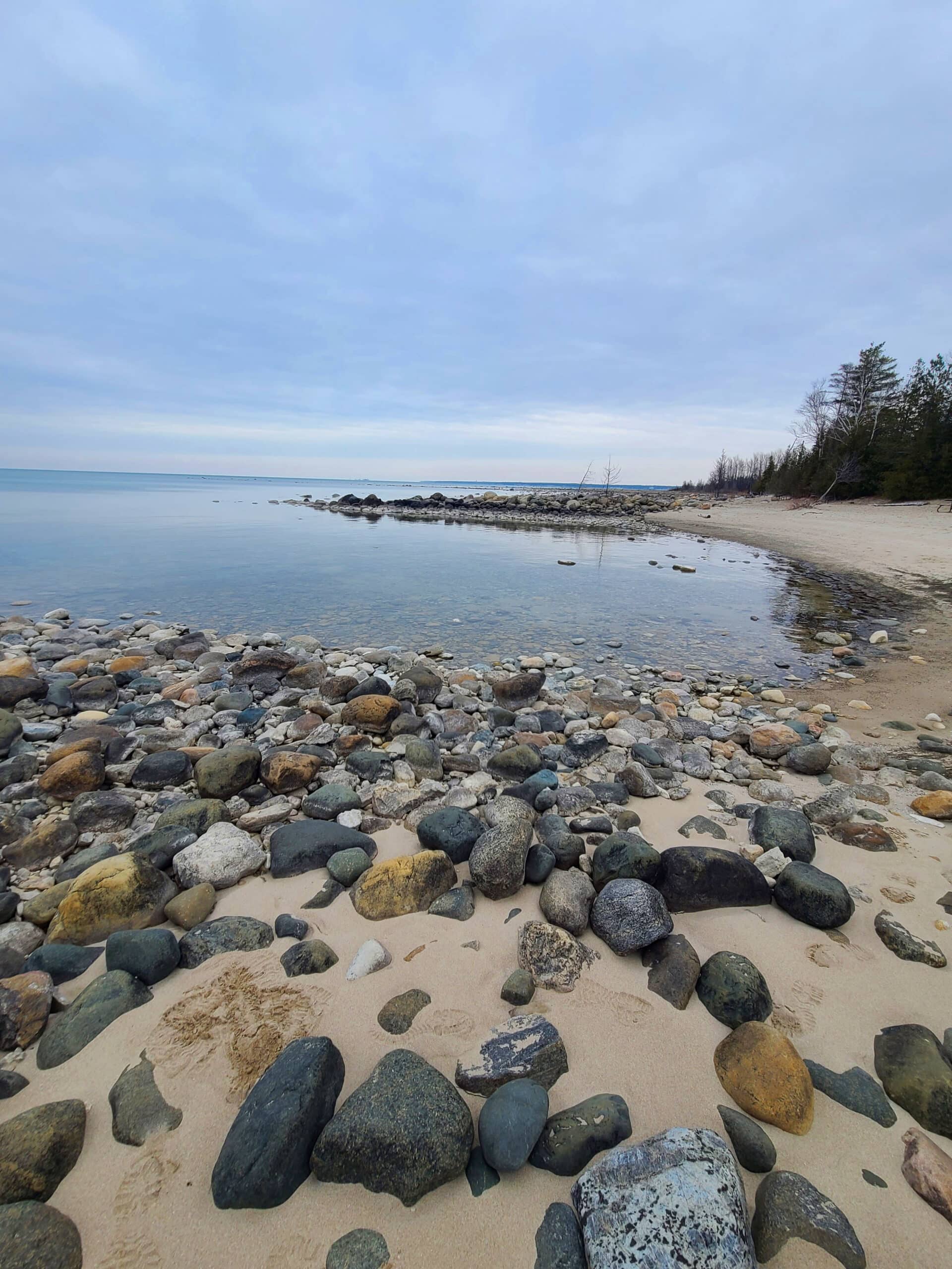 A rocky MacGregor Point Provincial Park beach.