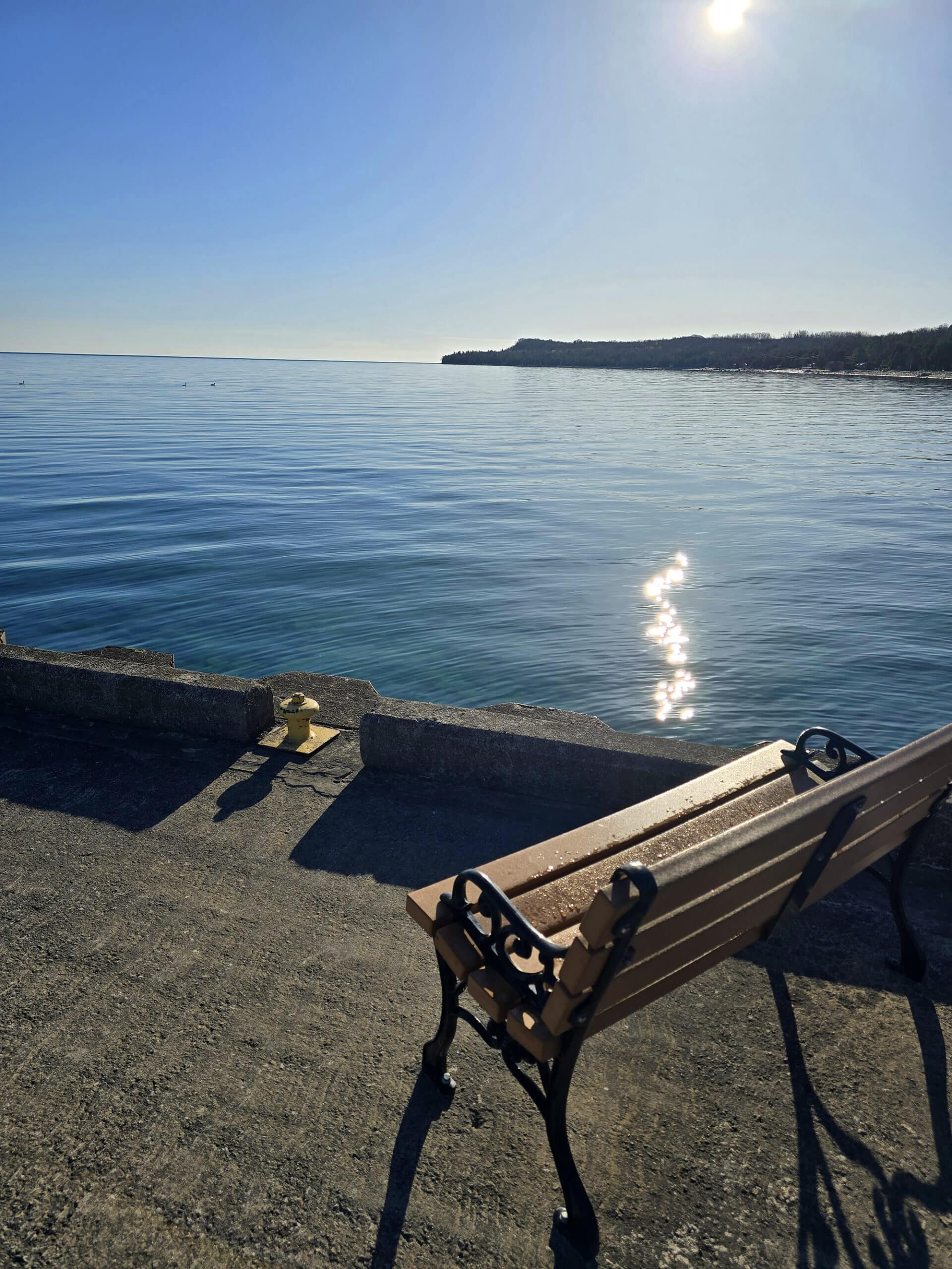 A view from Big Bay Pier, looking out over the beach and lake.