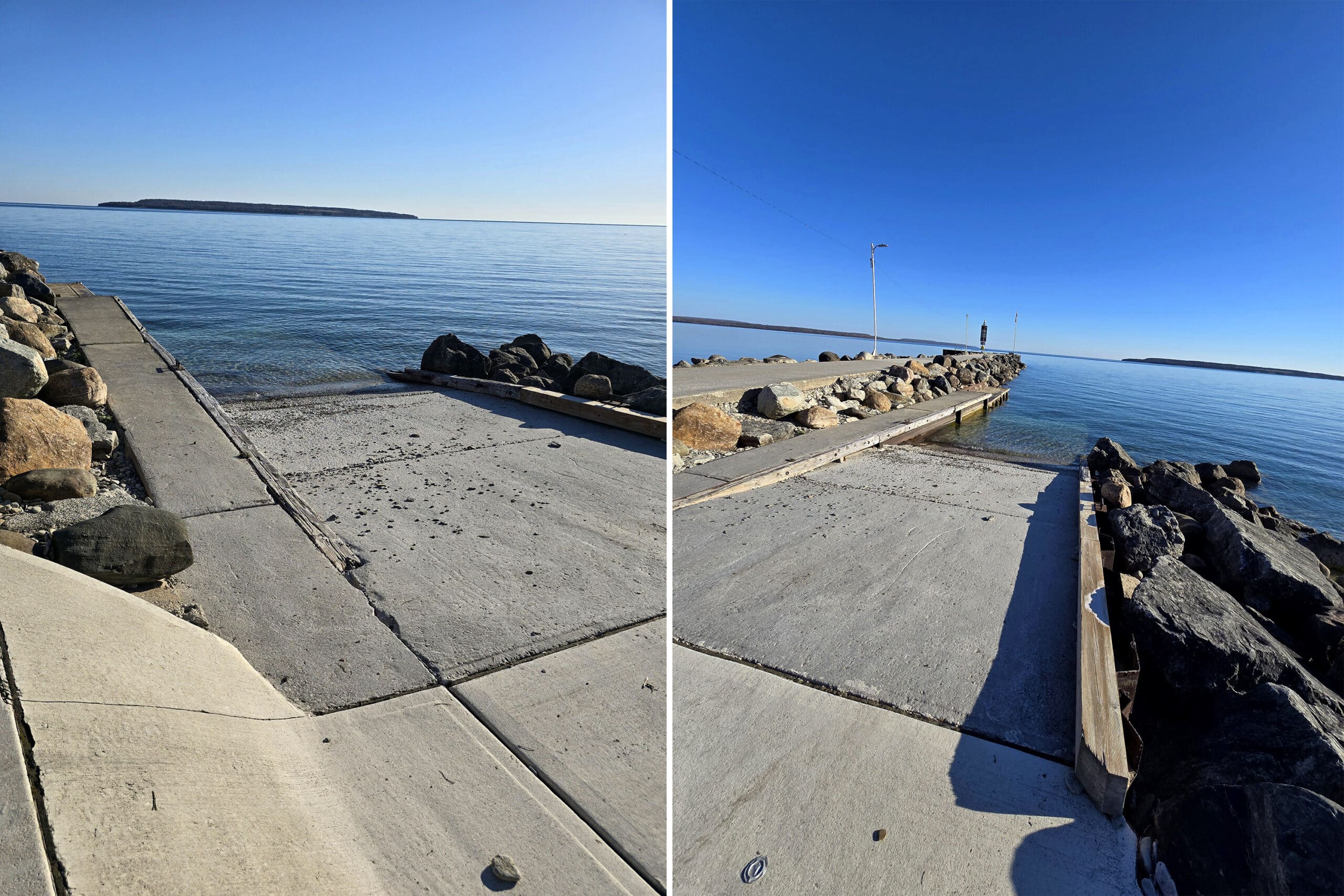 2 part image showing different views of Big Bay’s boat launch.