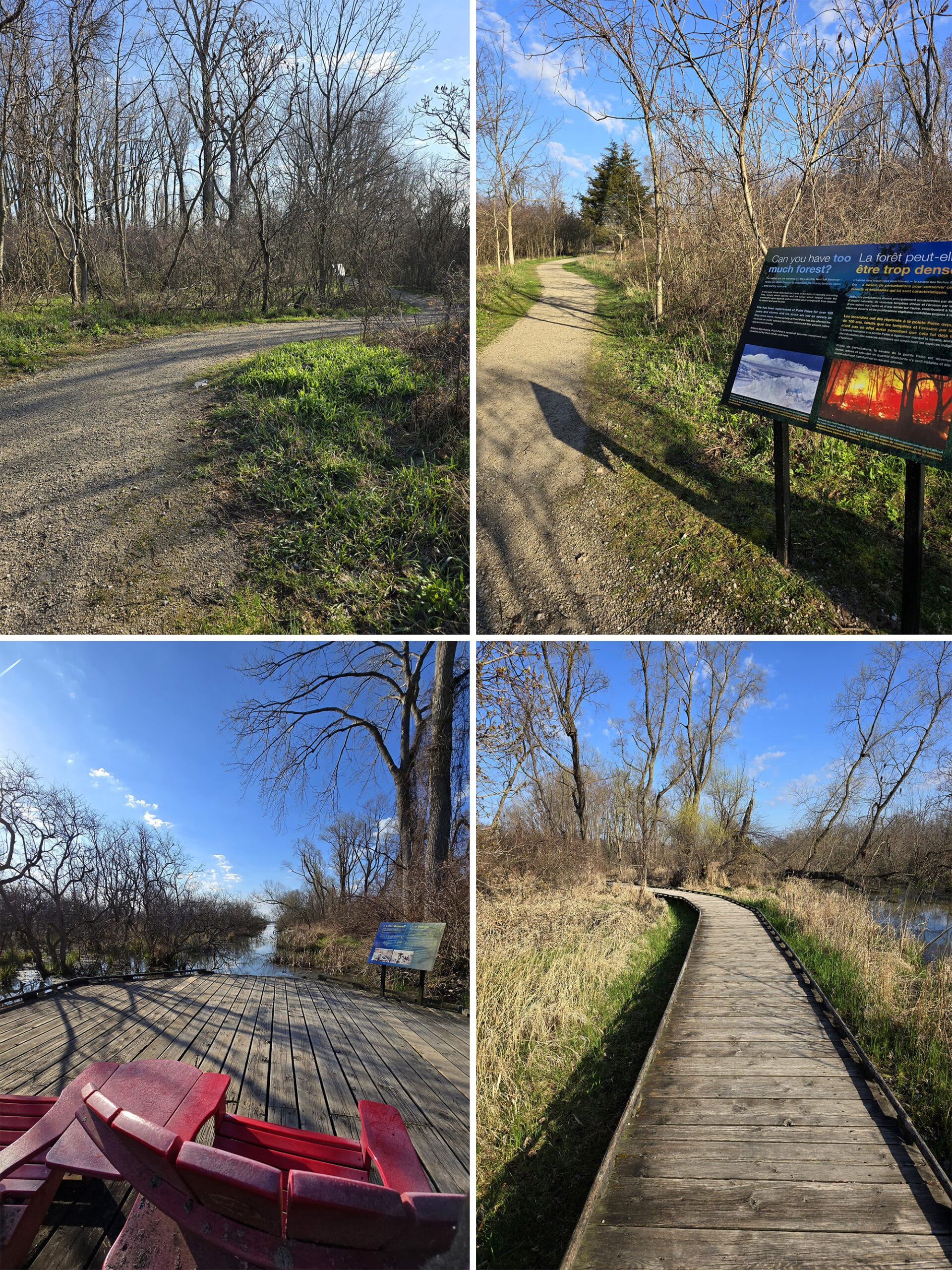 4 part image showing various views along the delaurier homestead trail.