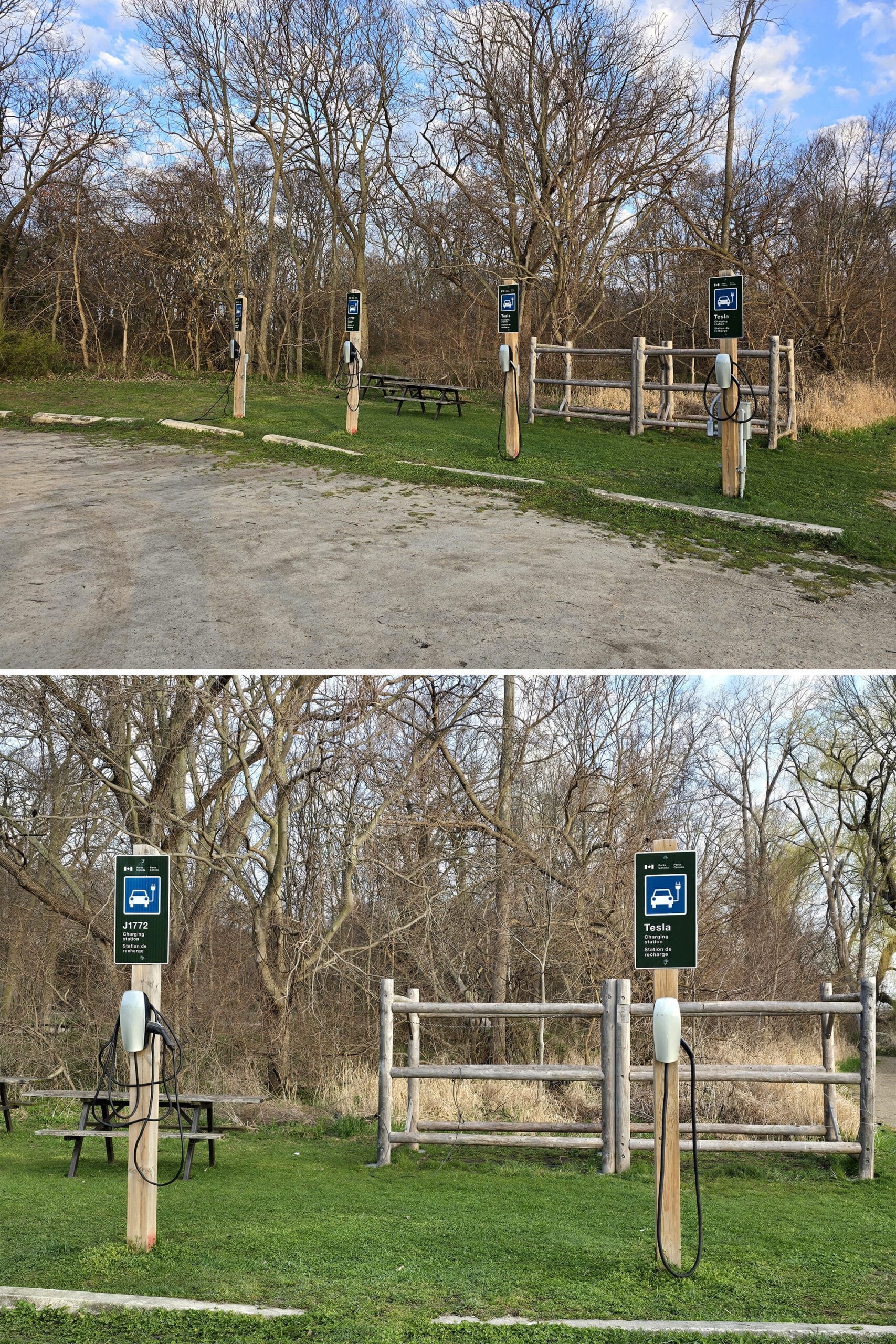 2 part image showing the electric vehicle charging stations.