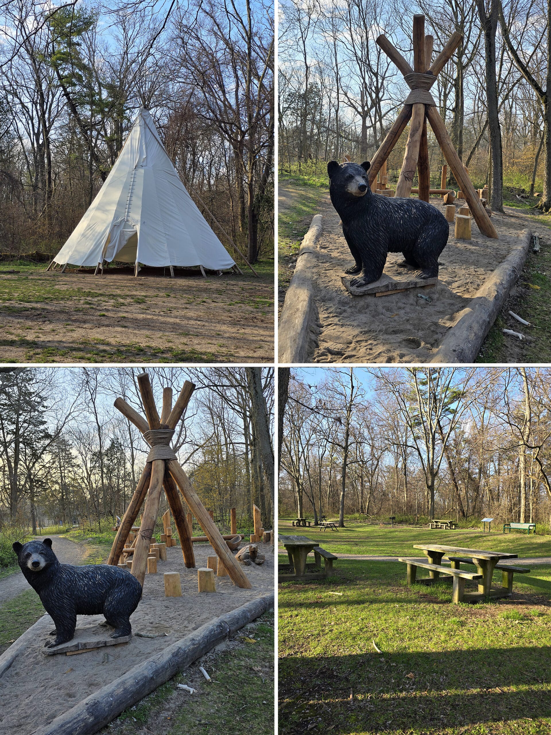 4 part image showing various views of the Madbin Jina picnic area.