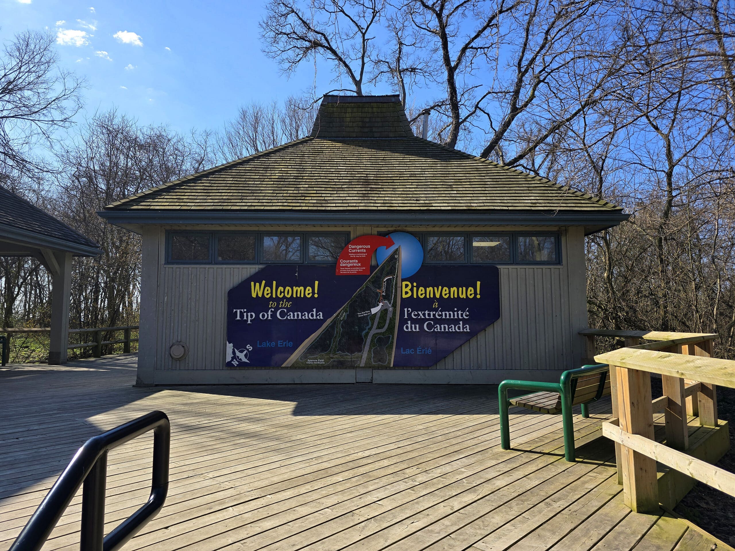 A building with signage indicating it's the southernmost point of mainland Canada.