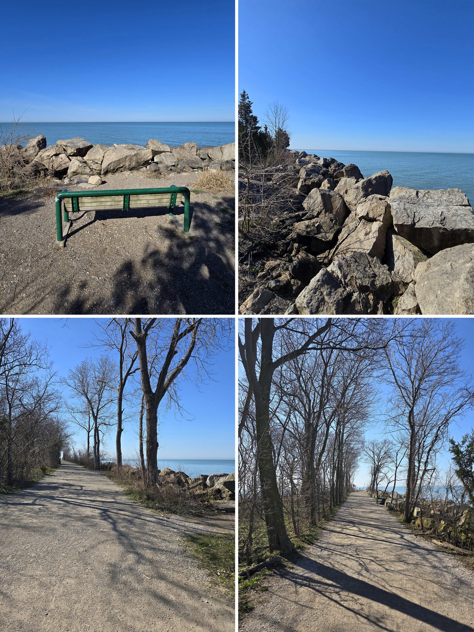 4 part image showing various views of the tip trail at Pelee.