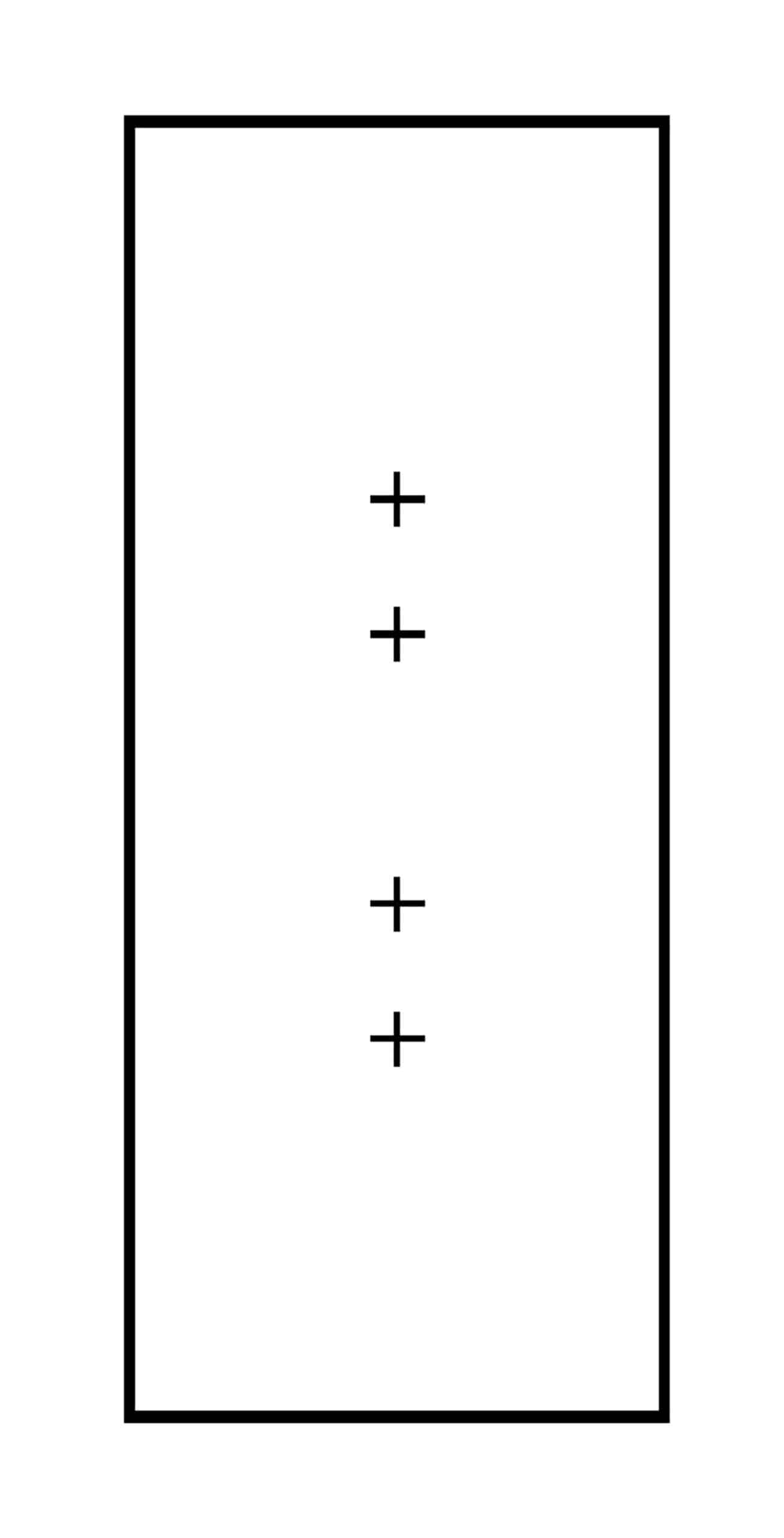 A diagram, rectangle with four X marks on top, indicating cutout points.