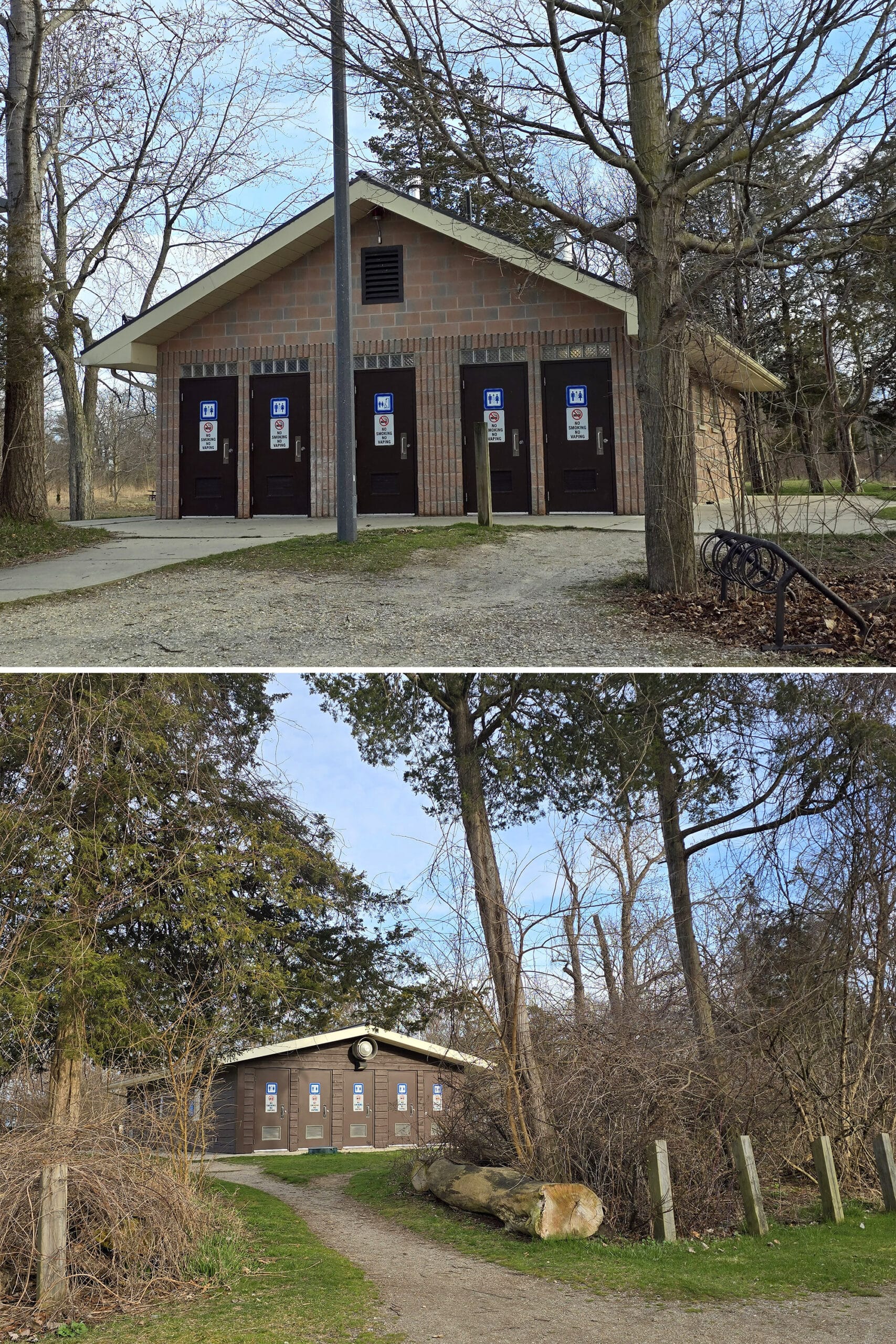 2 part image showing provincial park comfort stations.