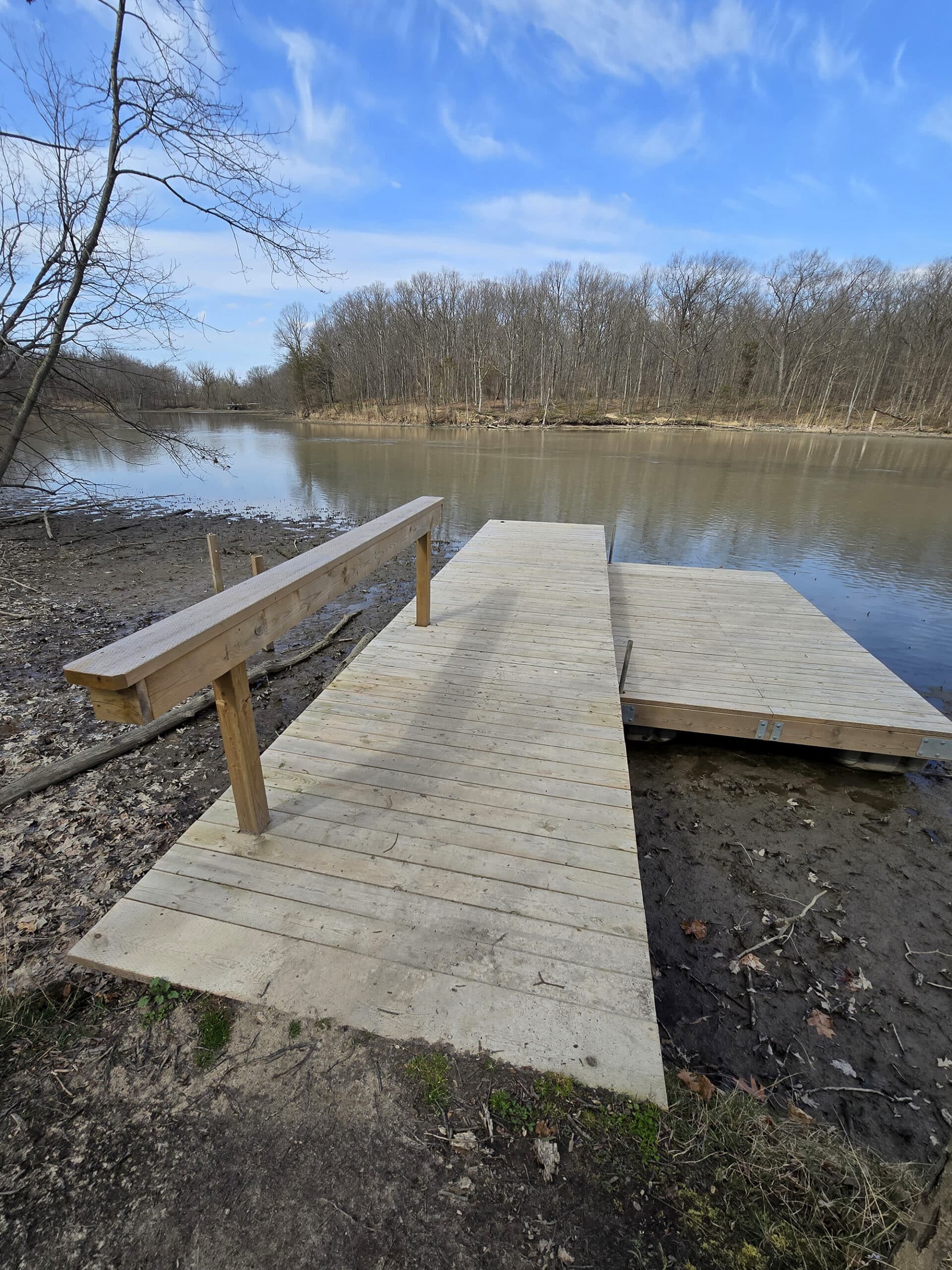 A 2 level wooden dock on a creek at Wheatley Provincial Park.