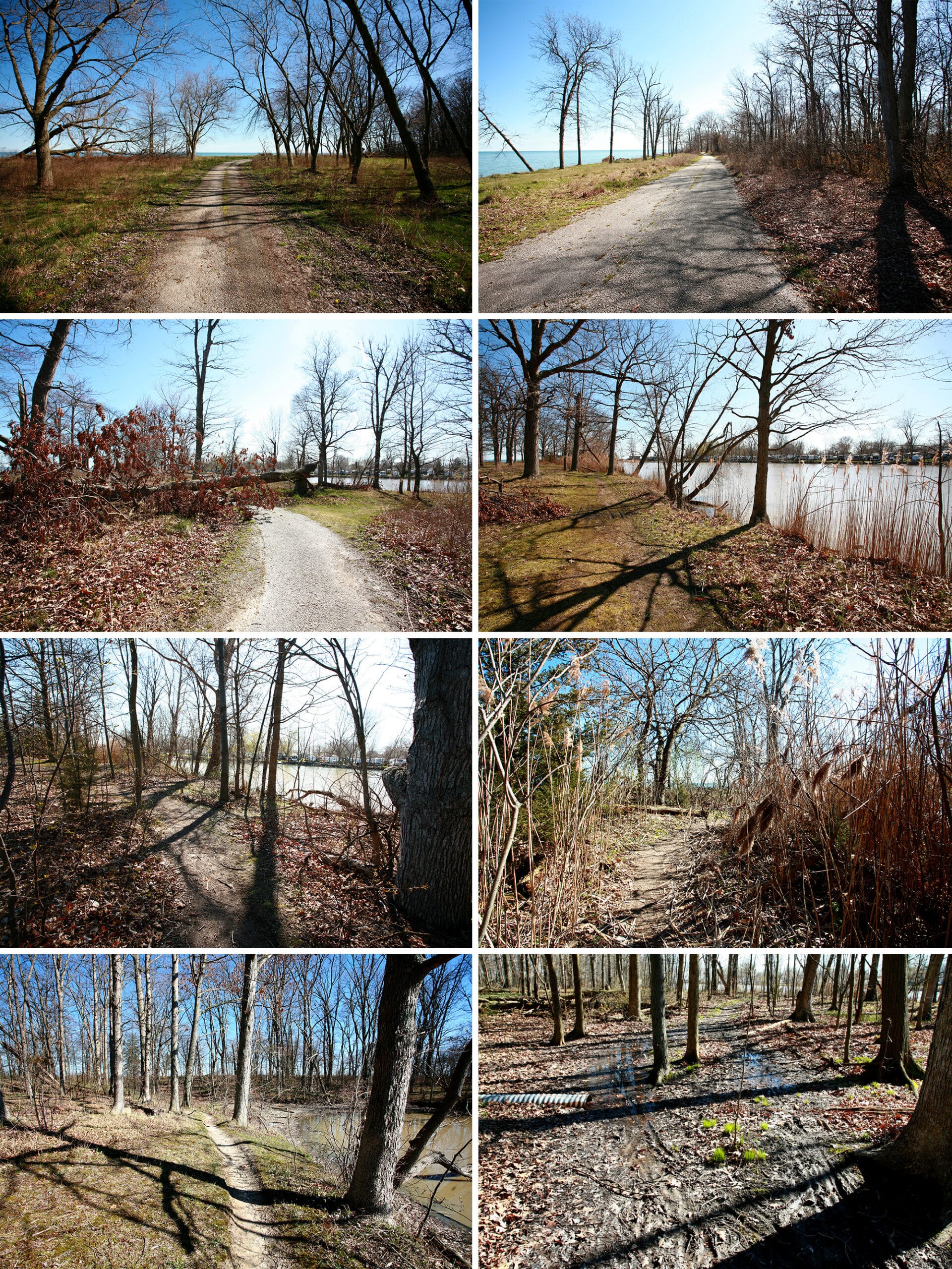 8 part image showing various views of the peninsula trail.