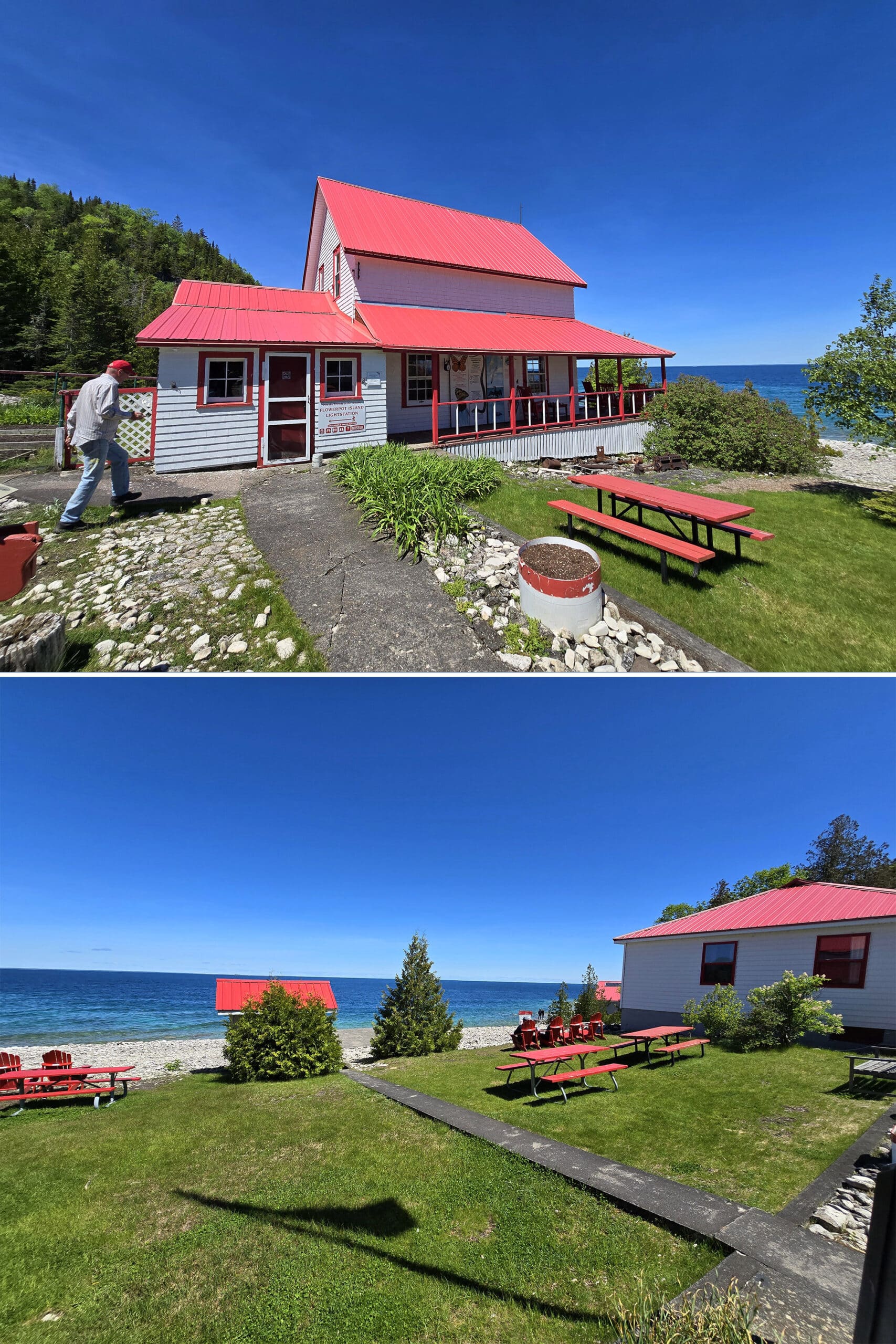 2 part image showing the lightstation and picnic area.