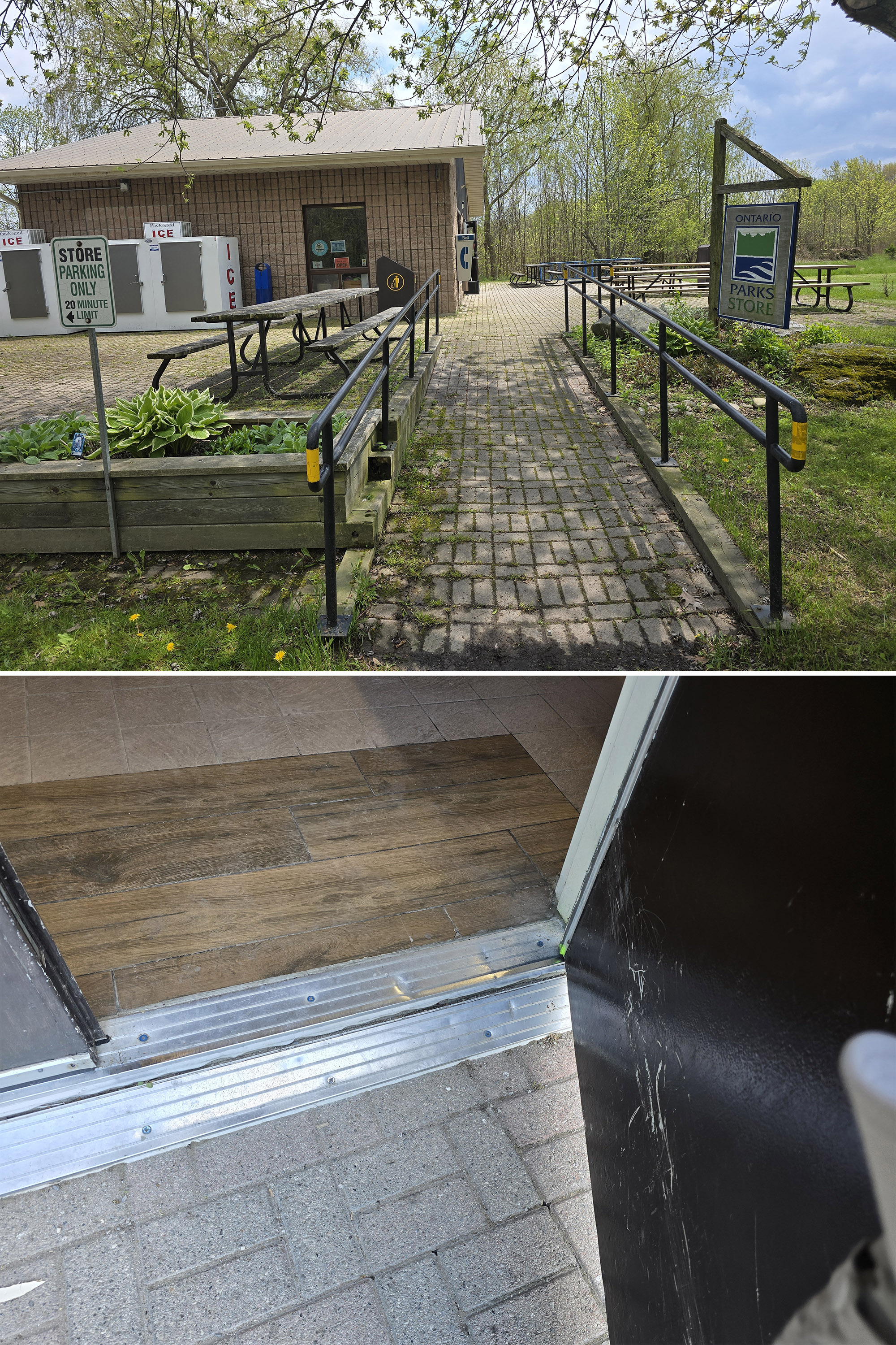2 part image showing the park store accessibility at Rock Point Provincial Park.