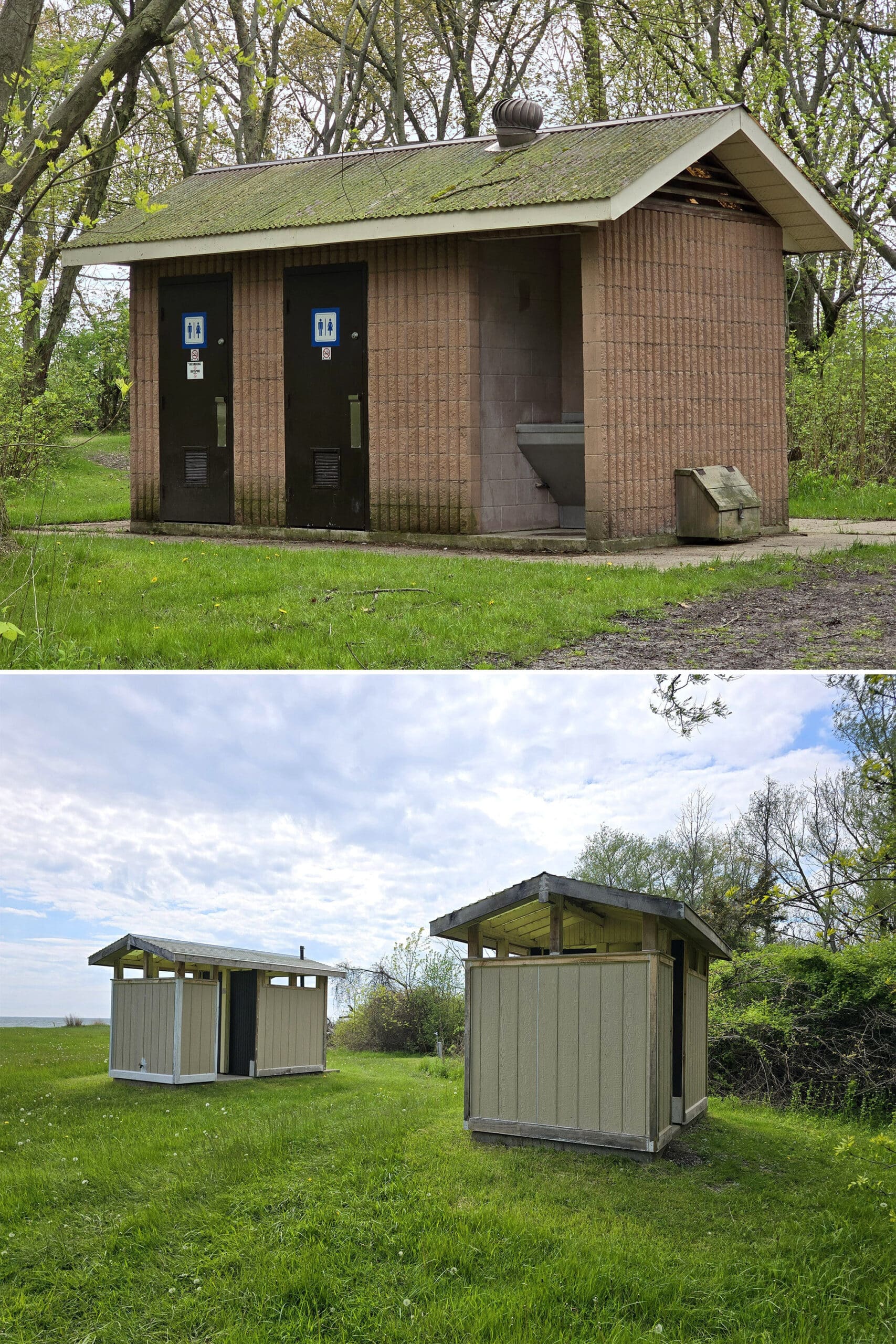 2 part image showing some of the toilet facilities at Rock Point.