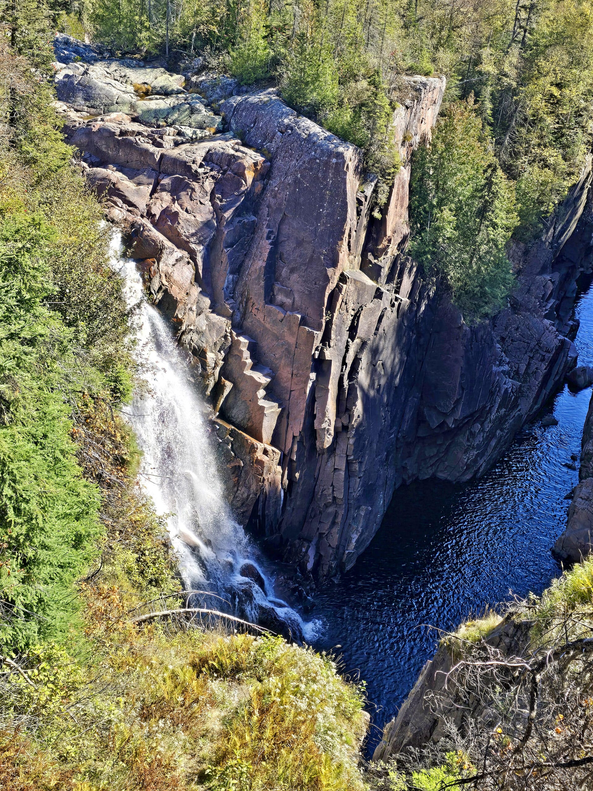 Aguasabon Falls waterfall and the aguasabon river gorge below.