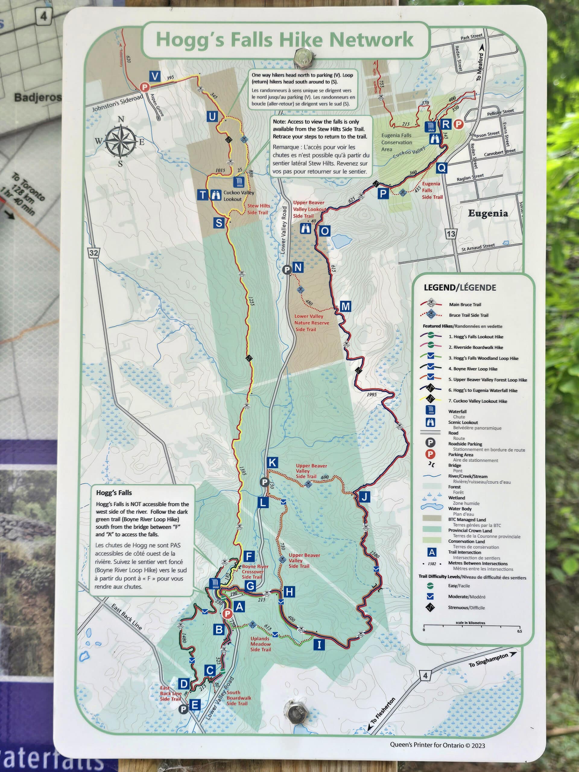 A map of the Hogg's Falls Trail Network.