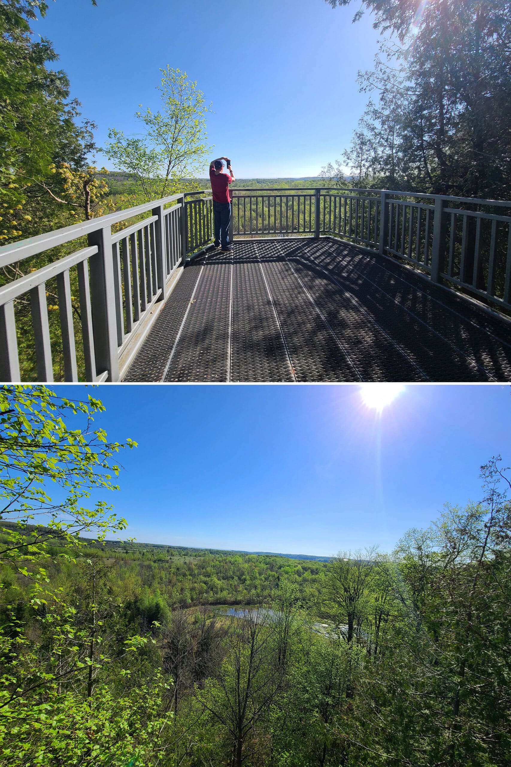 A lookout platform opening out over the valley at mono cliffs provincial park.