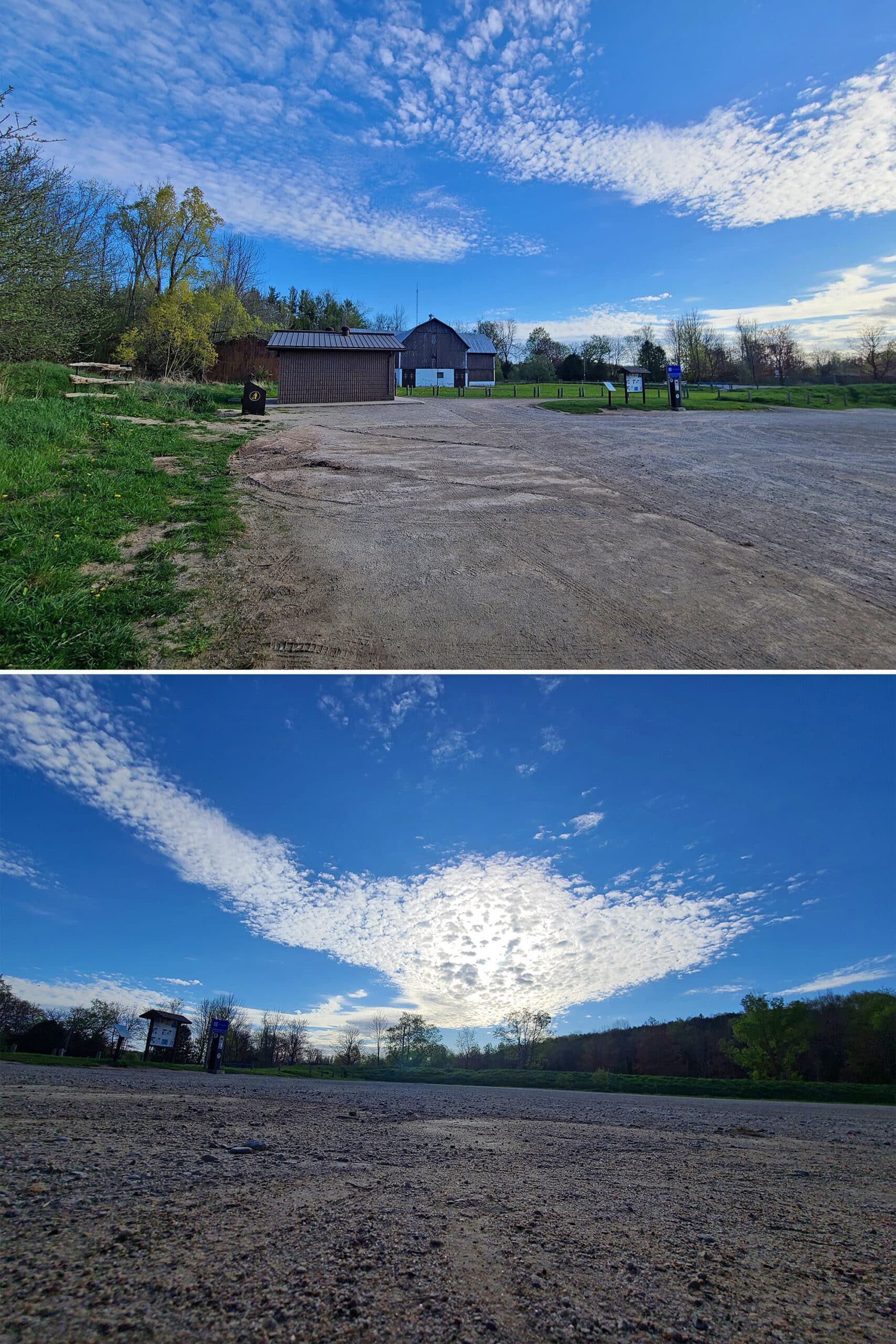 2 part image showing the parking lot.