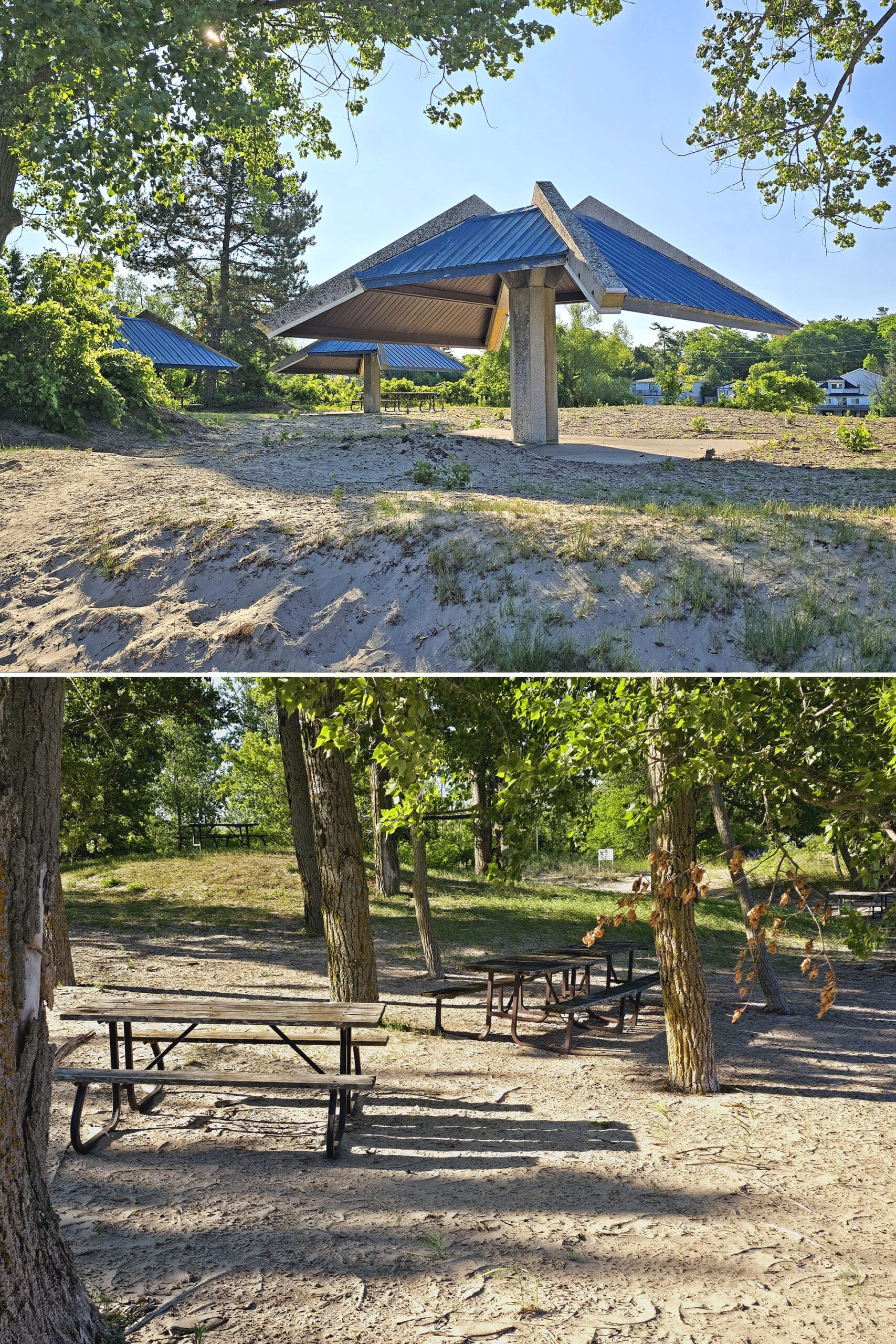 2 part image showing different options for picnicking at Wasaga Beach Area 1.