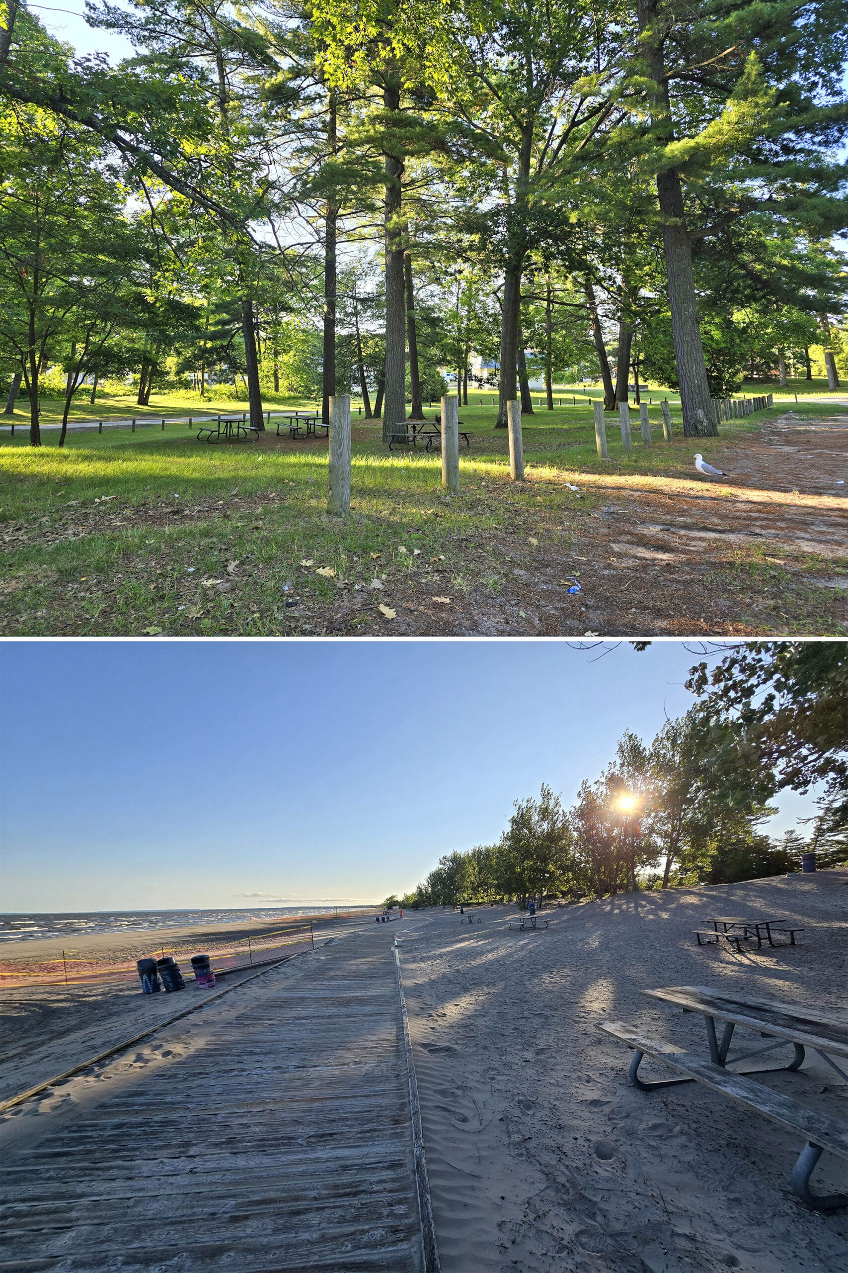 2 part image showing the wasaga beach area 2 picnic areas.