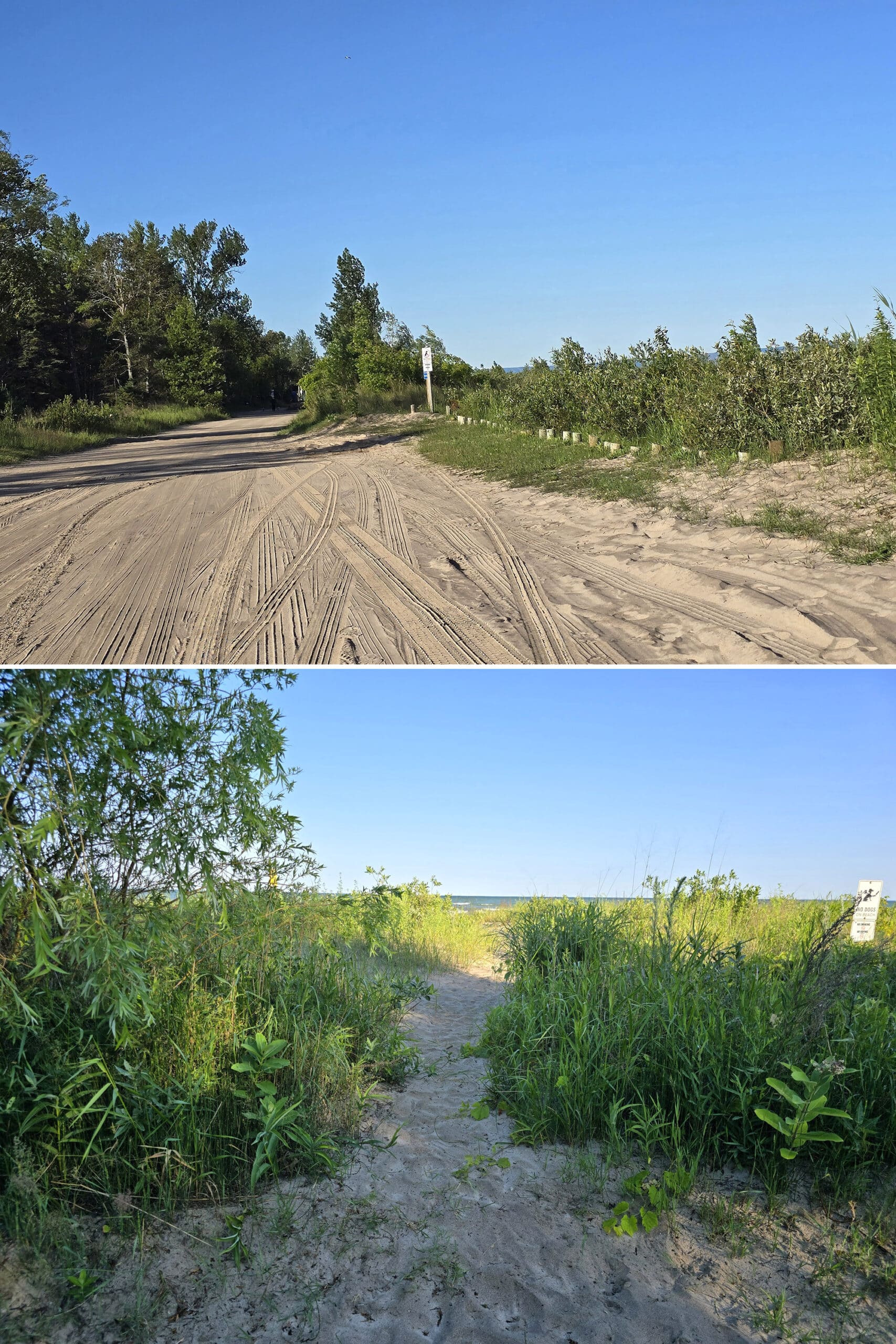 2 part image showing the parking lot at new wasaga beach area.
