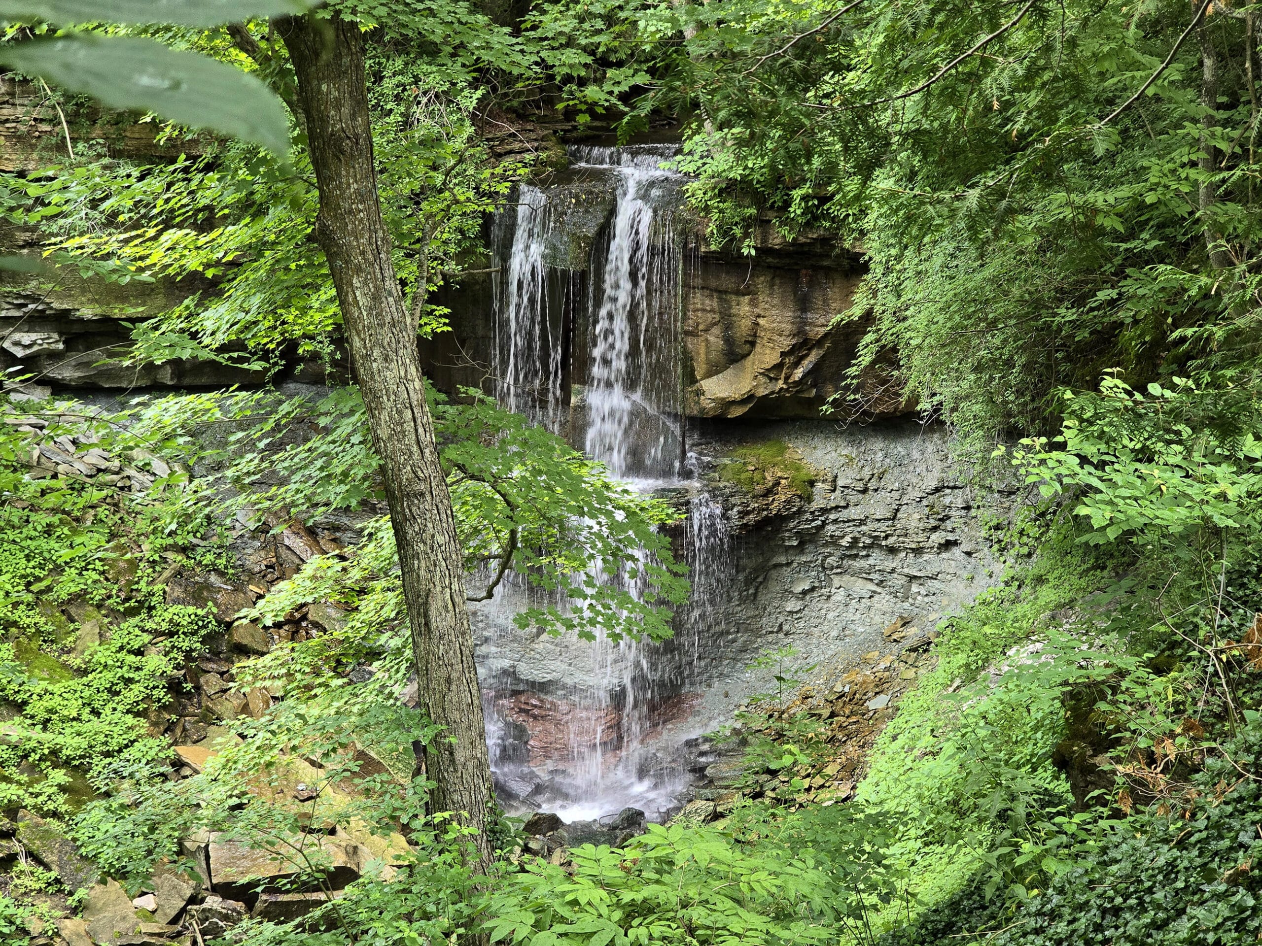 Webwood falls, seen from a distance.