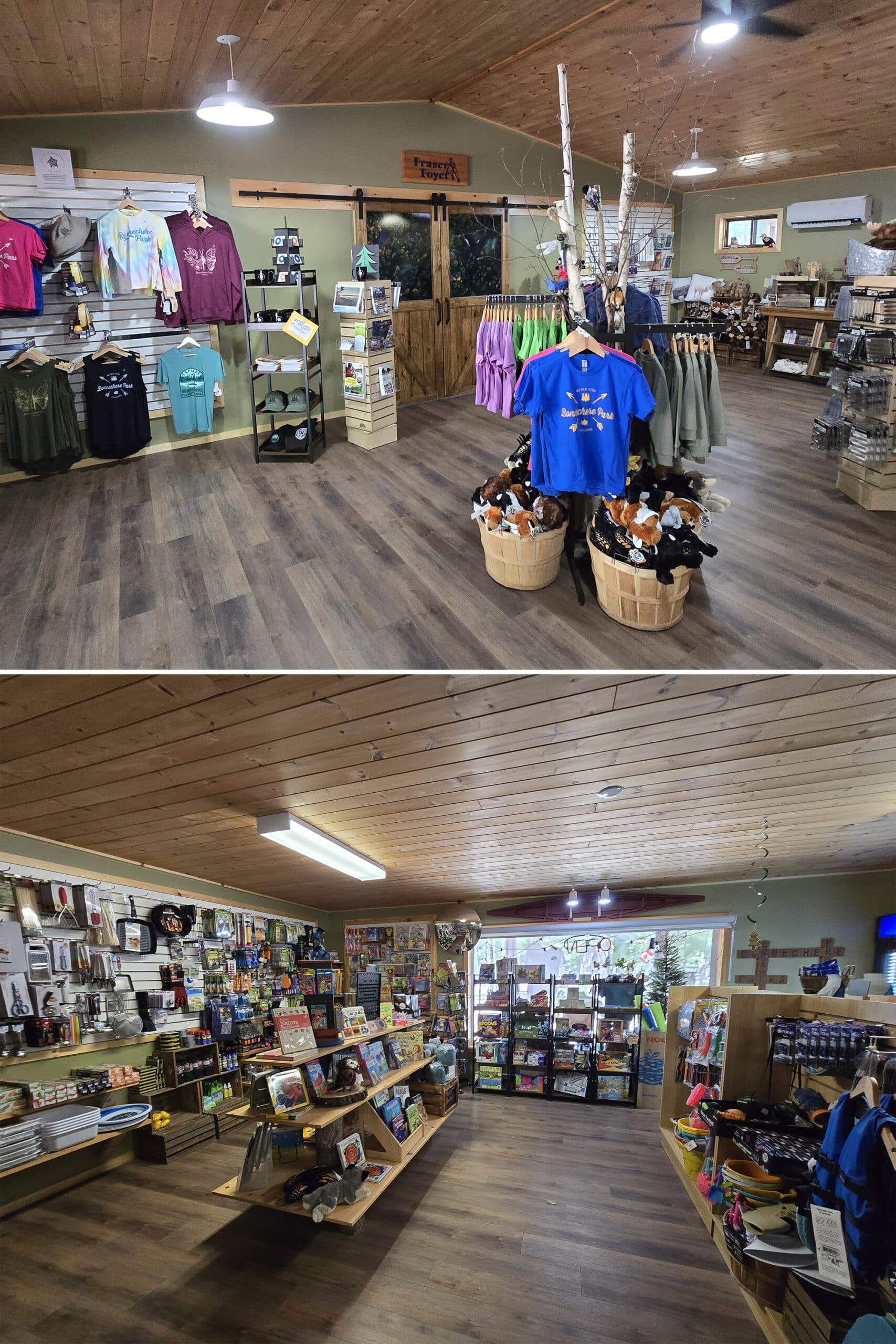 2 part image showing different views of the Bonnechere Provincial Park store.