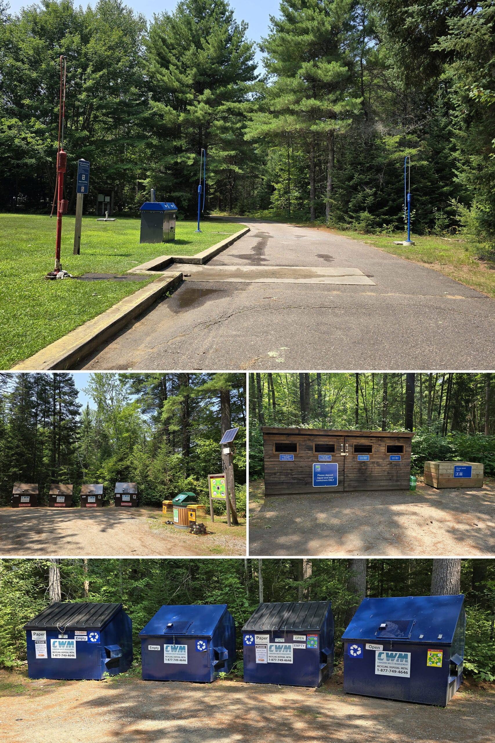 5 part image showing the dump and fill poop loop and the garbage and recycling centre.