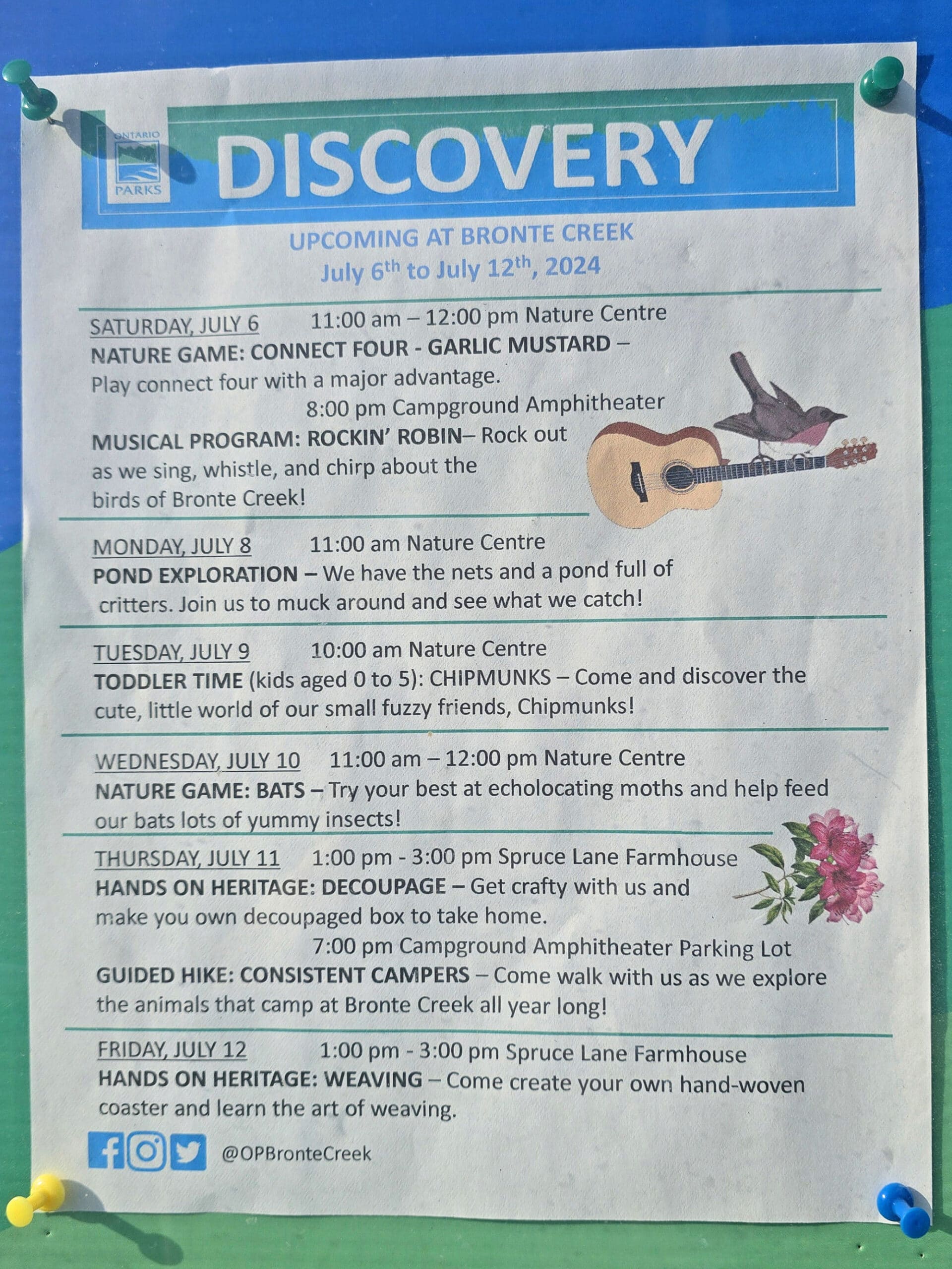 A park sign detailing the various discovery programs running.